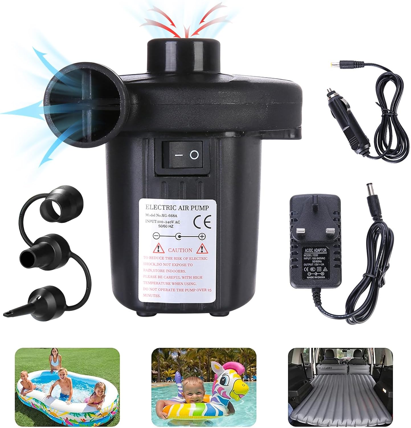 mebiusyhc Electric Air Pump,Portable Quick-Fill Air Pump with 3 Nozzles,110V AC/...
