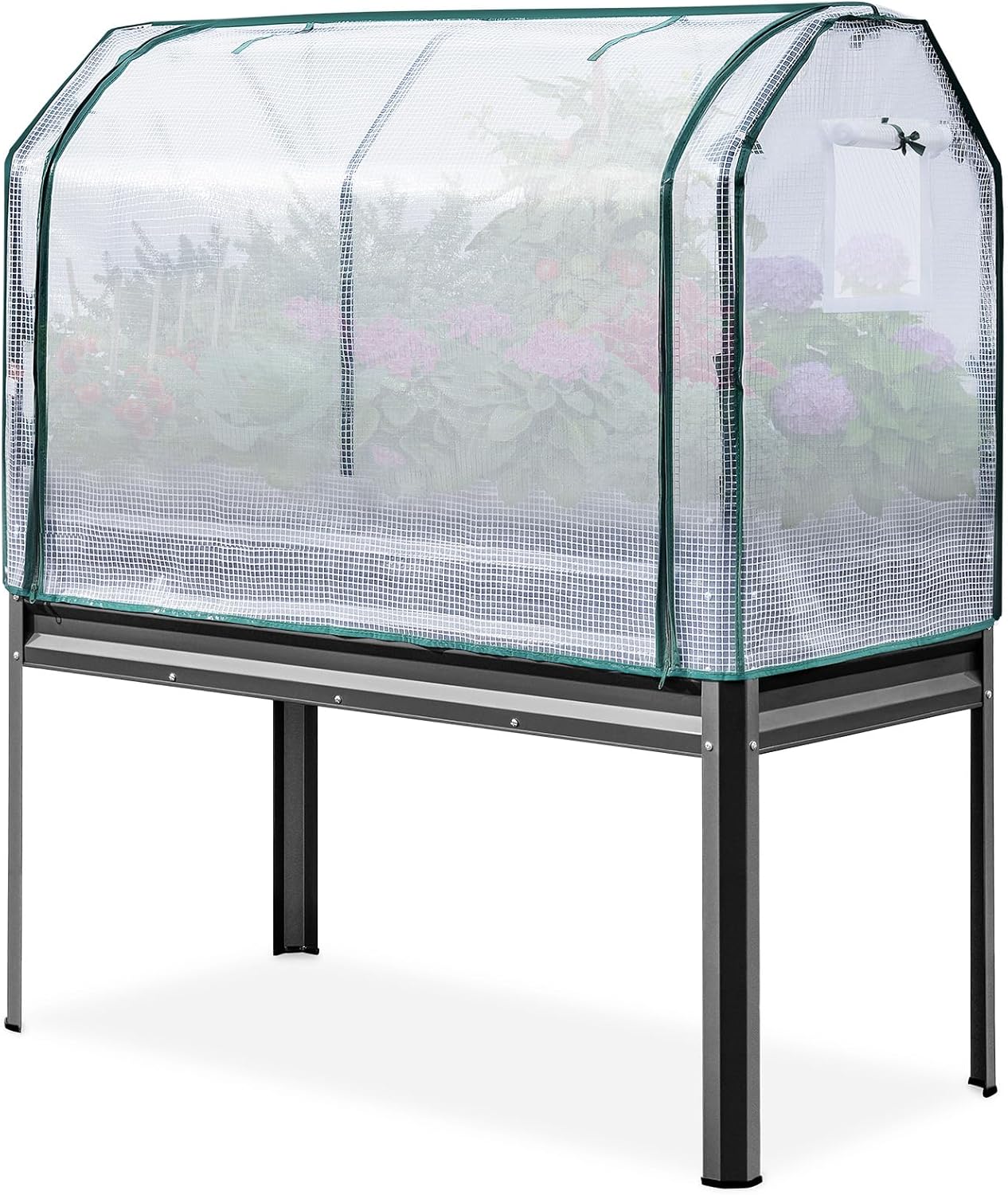 KING BIRD Large Raised Garden Bed with Cover Galvanized Elevated Planter Box wit...