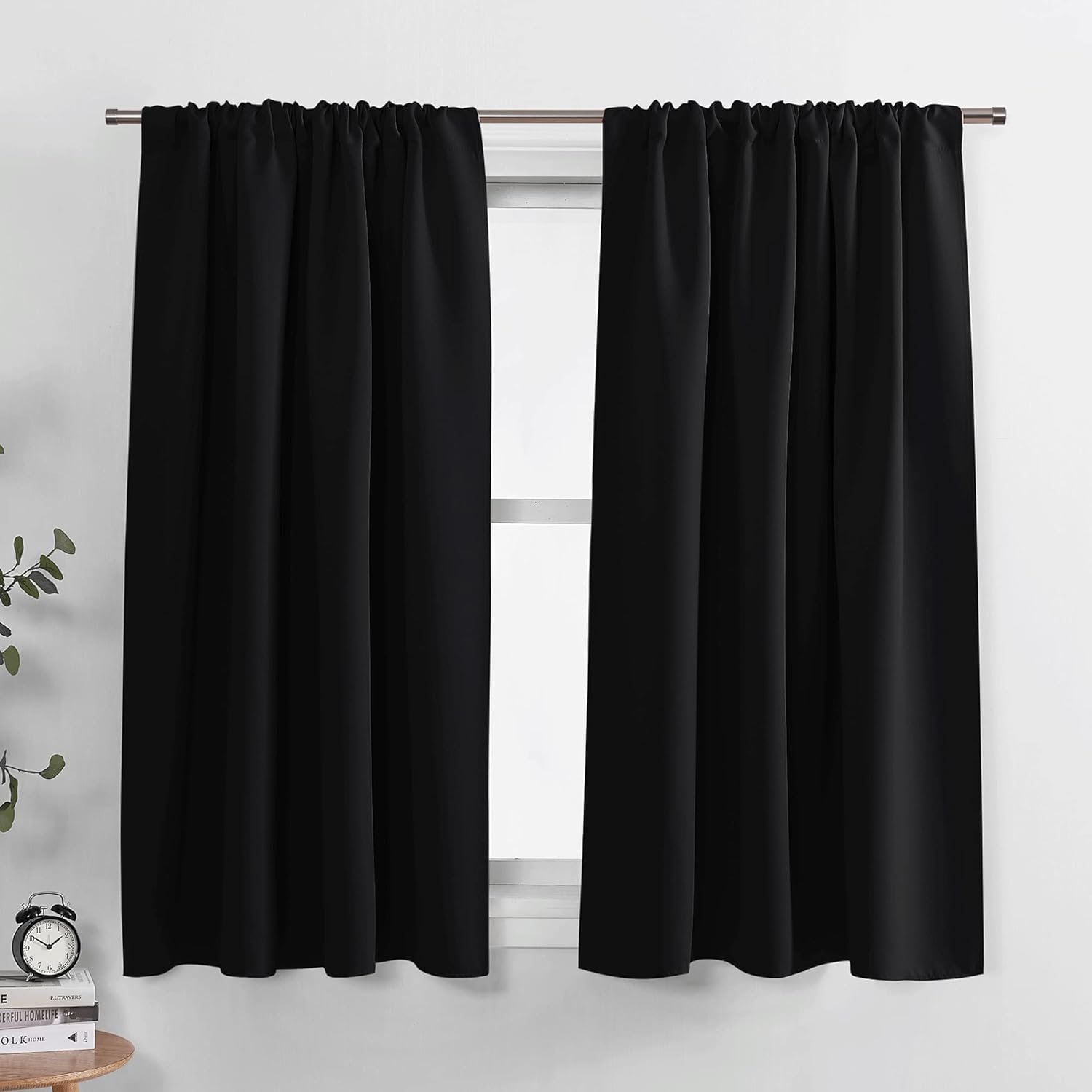 PONY DANCE Black Short Blackout Curtains for Kitchen Over Sink 45 inch Long, The...