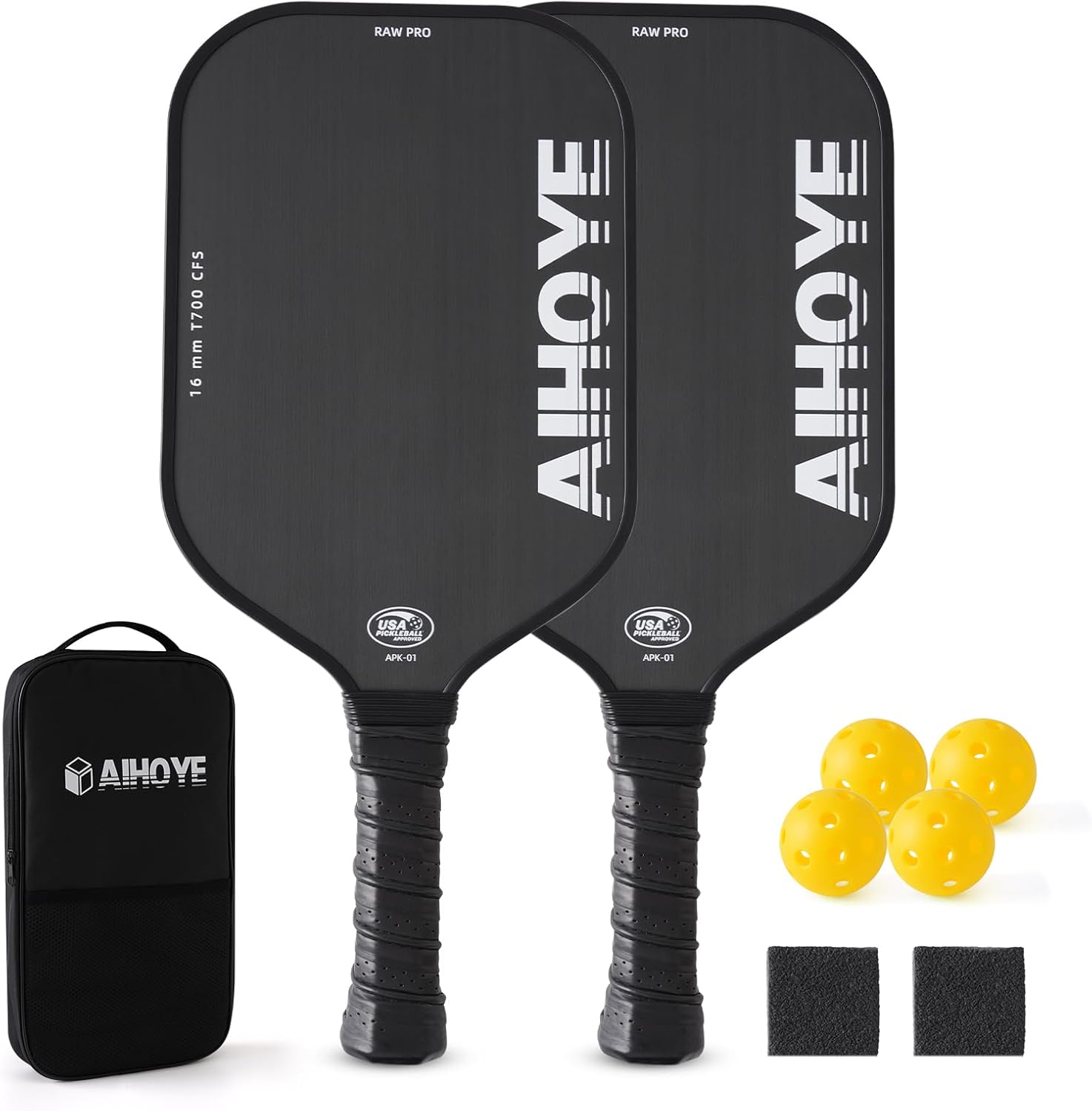 Aihoye PRO Pickleball Paddles- Raw T700 Carbon Fiber Textured Surface (CFS) with...