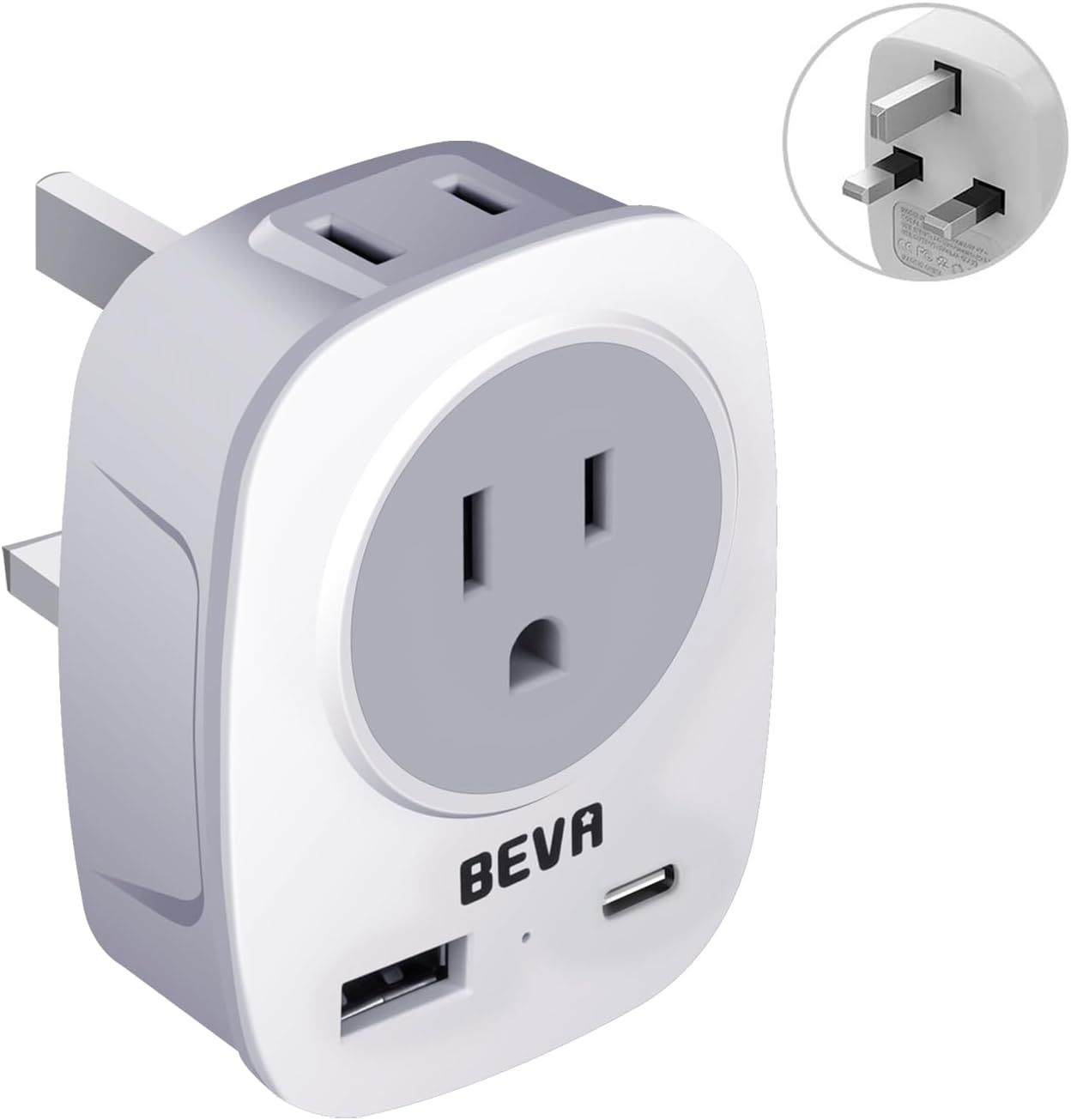 US to UK Plug Adapter, BEVA 2/3 Pin USA to 3 Pin UK Travel Adaptor with 2 USB Sl...