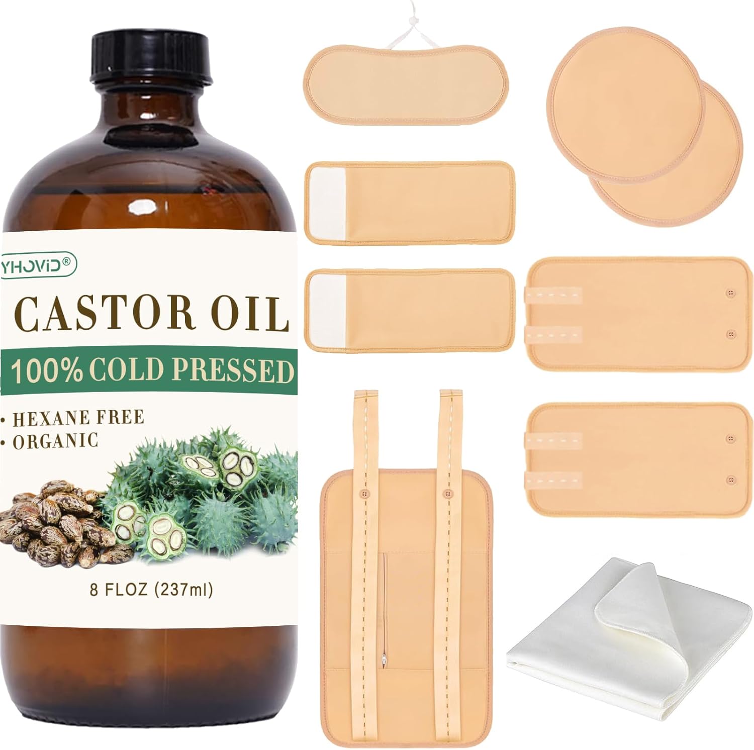 10 Pcs Organic Cotton Castor Oil Pack Wrap - Reusable Castor Oil Packs for Stoma...