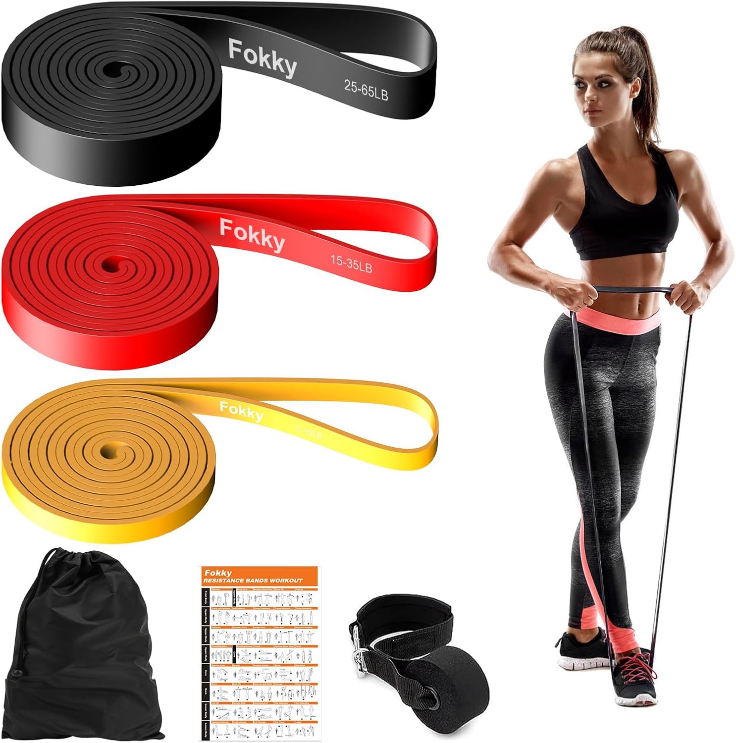 Fokky Resistance Bands, 3 Levels Pull Up Bands, Exercise Bands for Men Women, Re...