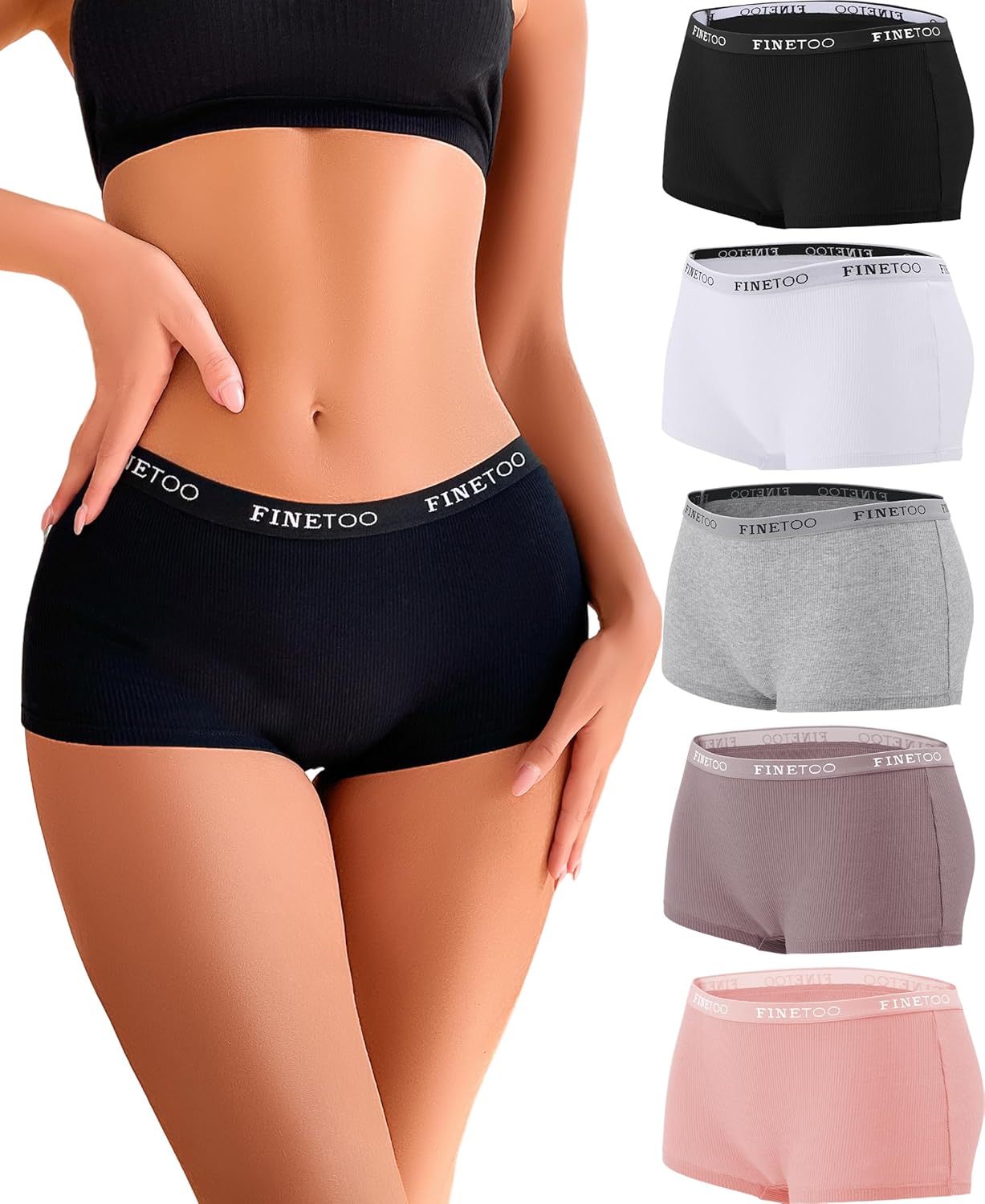 FINETOO 5 Pack Boxer Shorts Women's Underwear Cotton Briefs Breathable Shorts La...