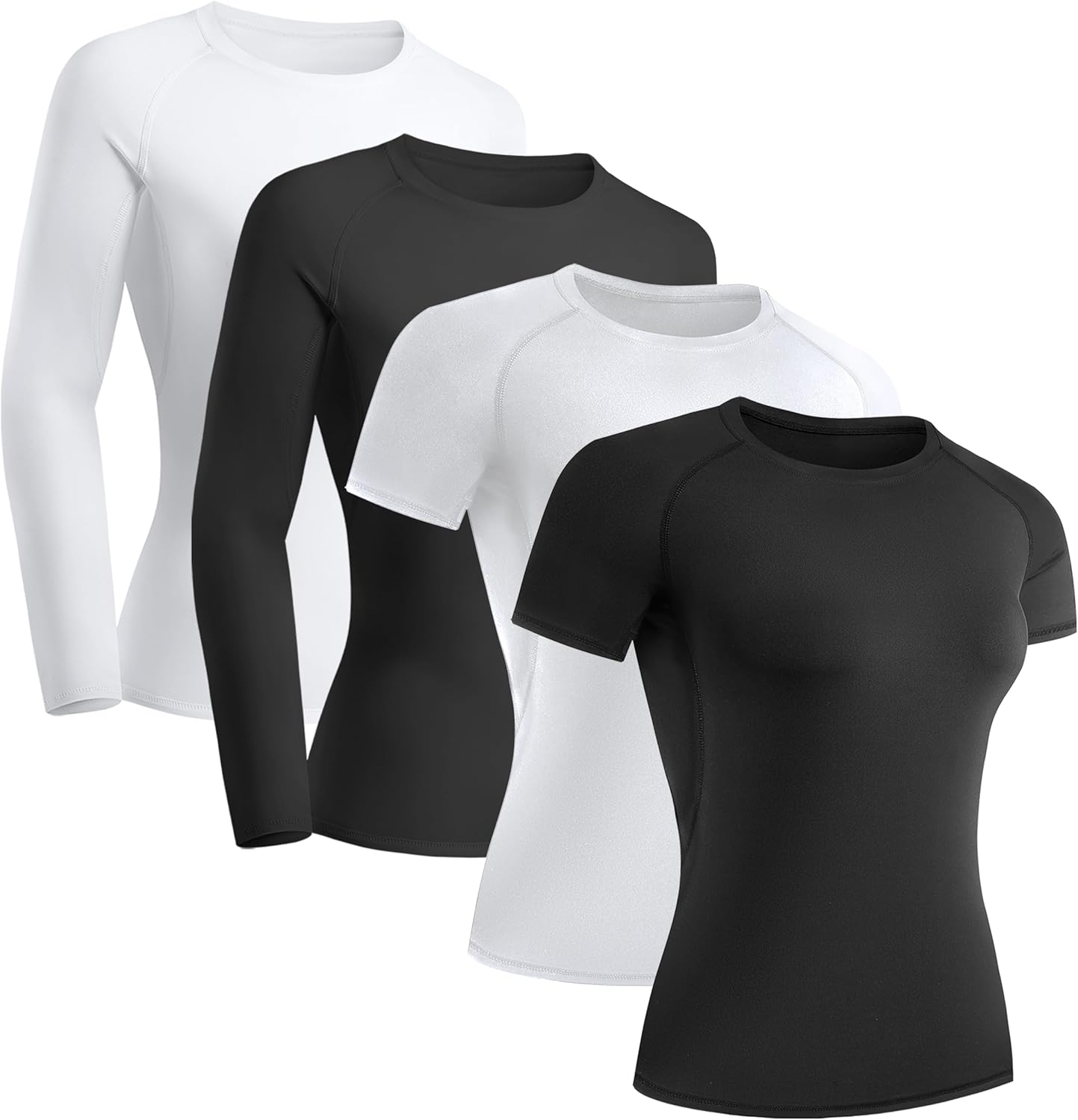 TELALEO 4 Pack Women's Compression Shirt Long/Short Sleeve Performance Workout B...