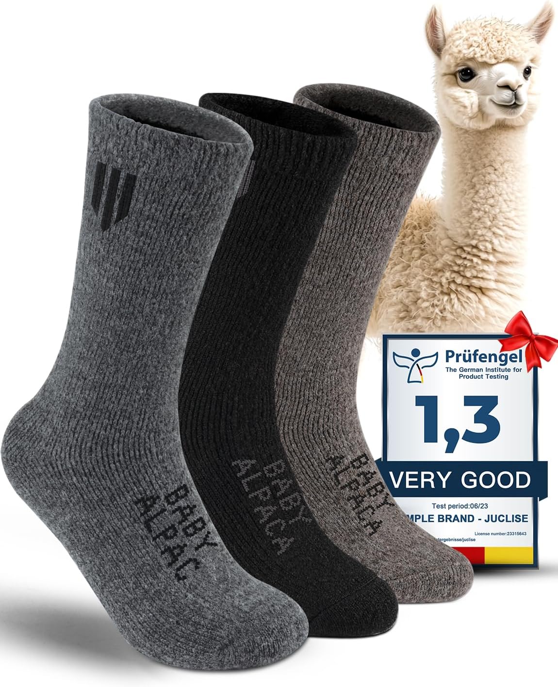 Alpaca Wool Crew Socks 2 pairs for Men and Women,Thick Thermal Winter Hunting So...