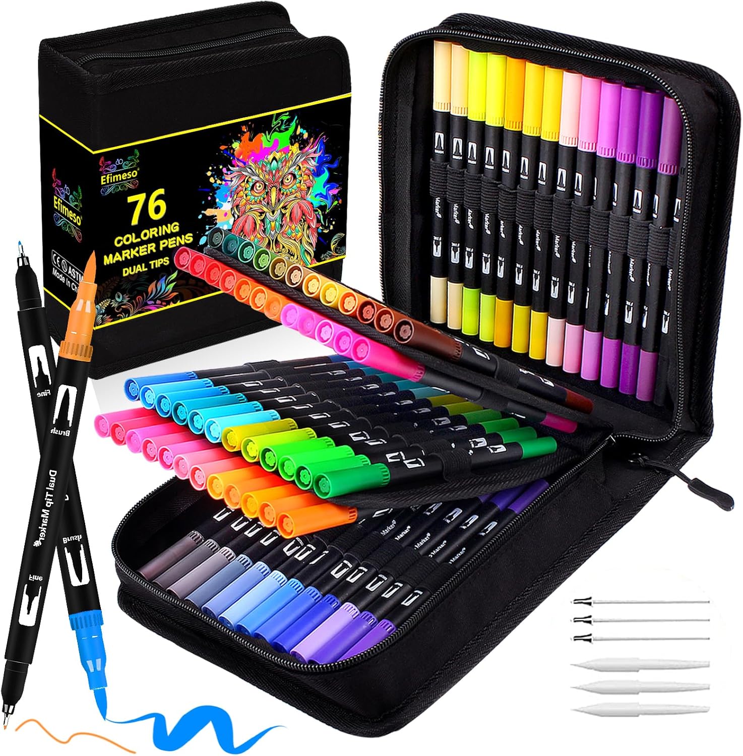 Efimeso 76 Colouring Pens Felt Tip Pens Brush Pens...