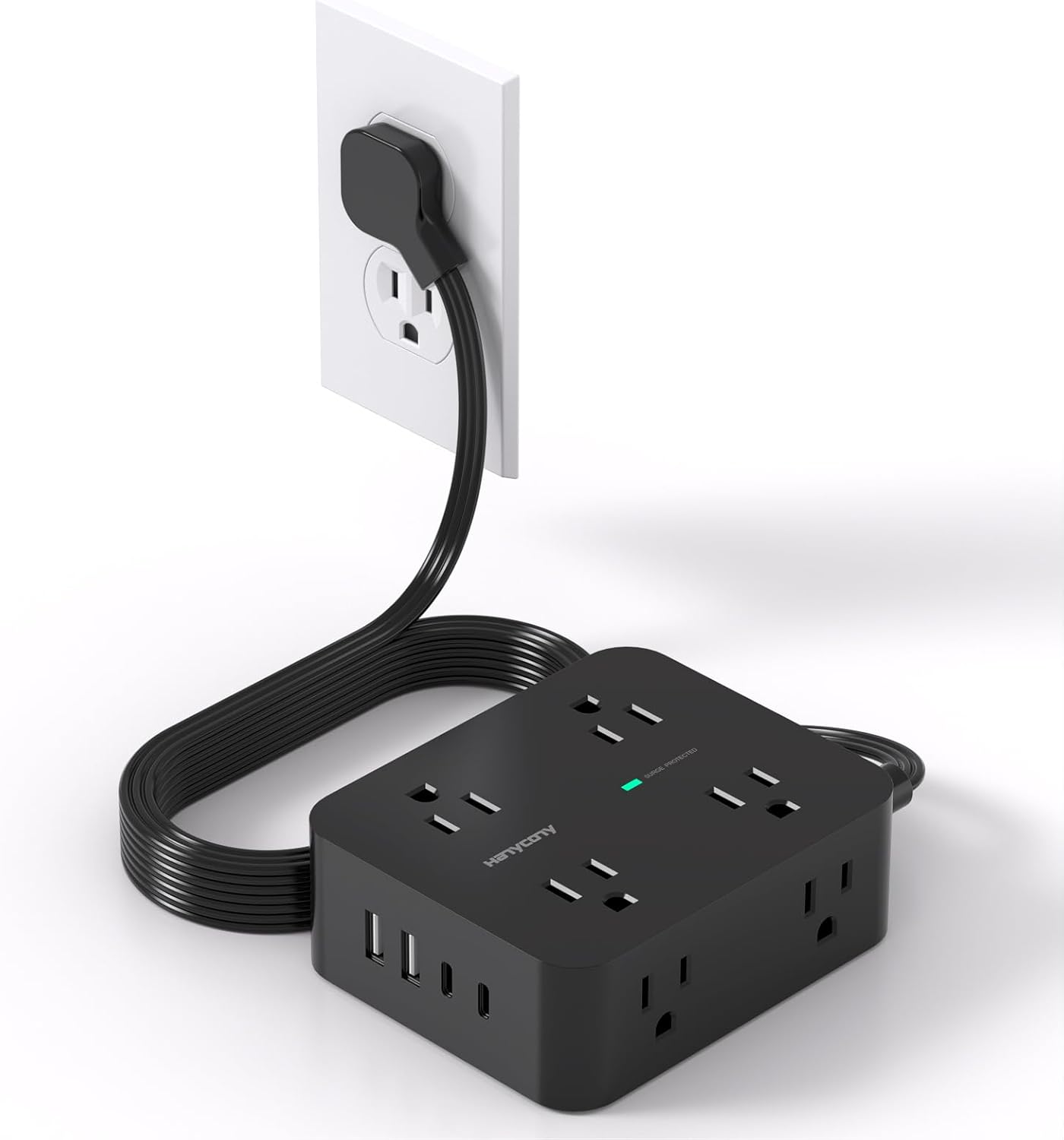 Power Strip Surge Protector, 5Ft Ultra Thin Flat Plug Extension Cord with Multip...