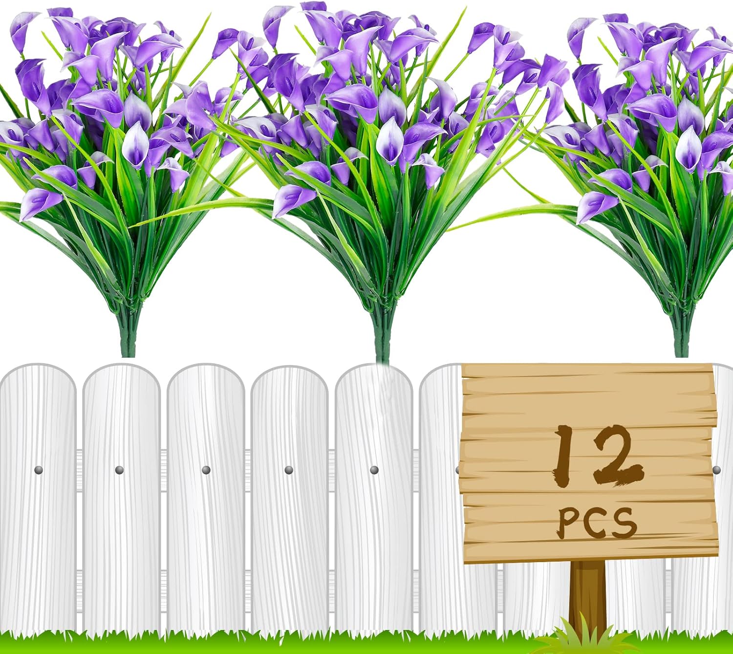 Leixi Artificial flowers,12Pcs UV Resistant Fake Flowers Plastic Bushes Indoor O...