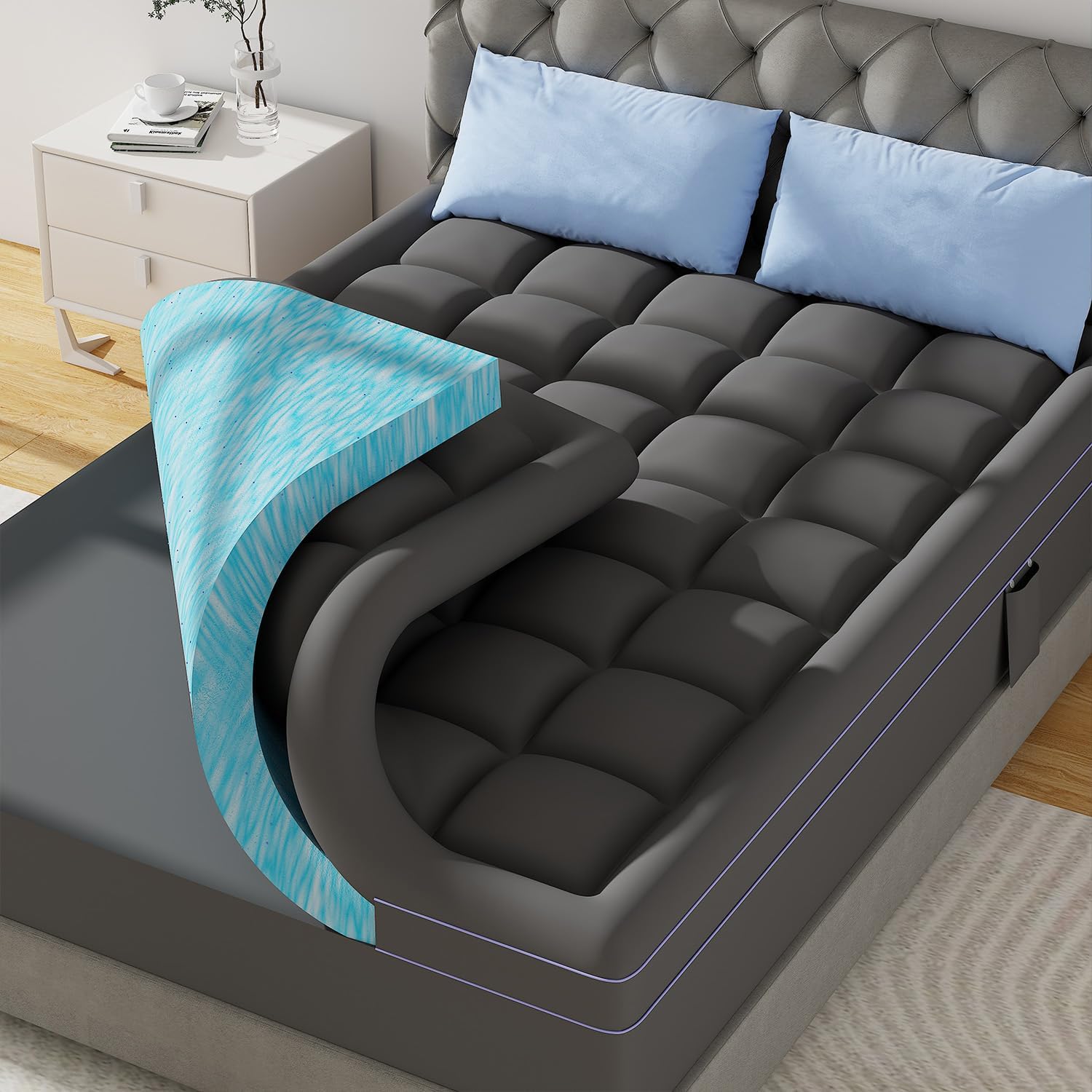 ABENE 3 Inch Dual Layer Memory Foam Mattress Topper Full, 2 Inch Memory Foam Plu...