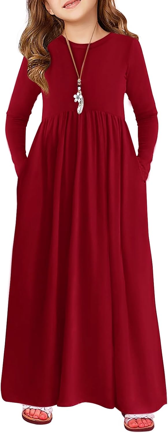 Haloumoning Girls Maxi Dress Long Sleeve Casual Holiday Dress with Pockets for 5...