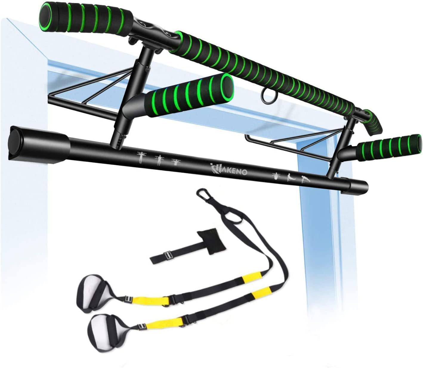 HAKENO Pull Up Bar Door Frame Fitness Chin-Up Bar for Home Gym Equipment, with P...