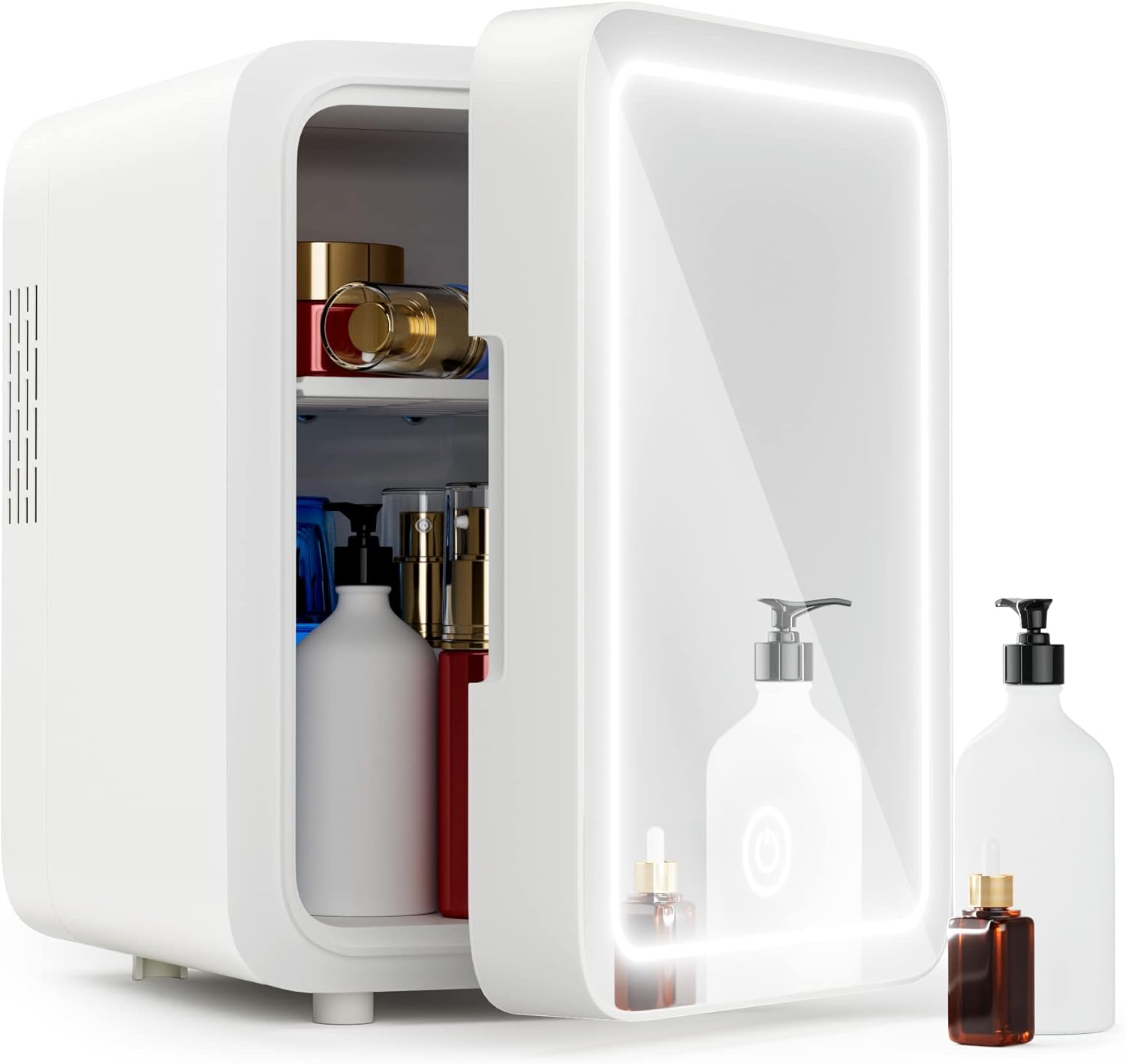 Skincare Fridge - Mini Fridge with Dimmable LED Mirror (4 Liter/6 Can), Cooler a...