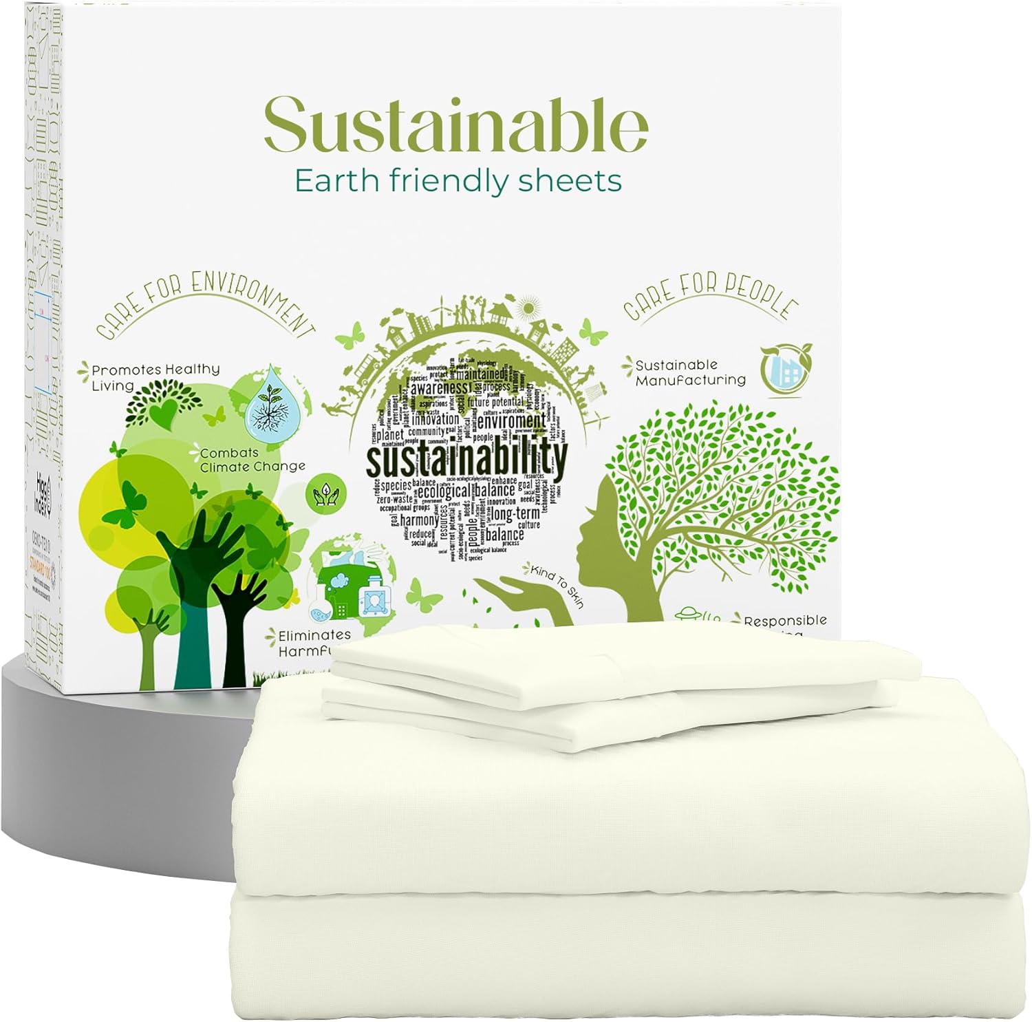 King Size Fresh Ivory Bed Sheet Set, 400 Thread Count Deep Pocket Bed Sheets for...