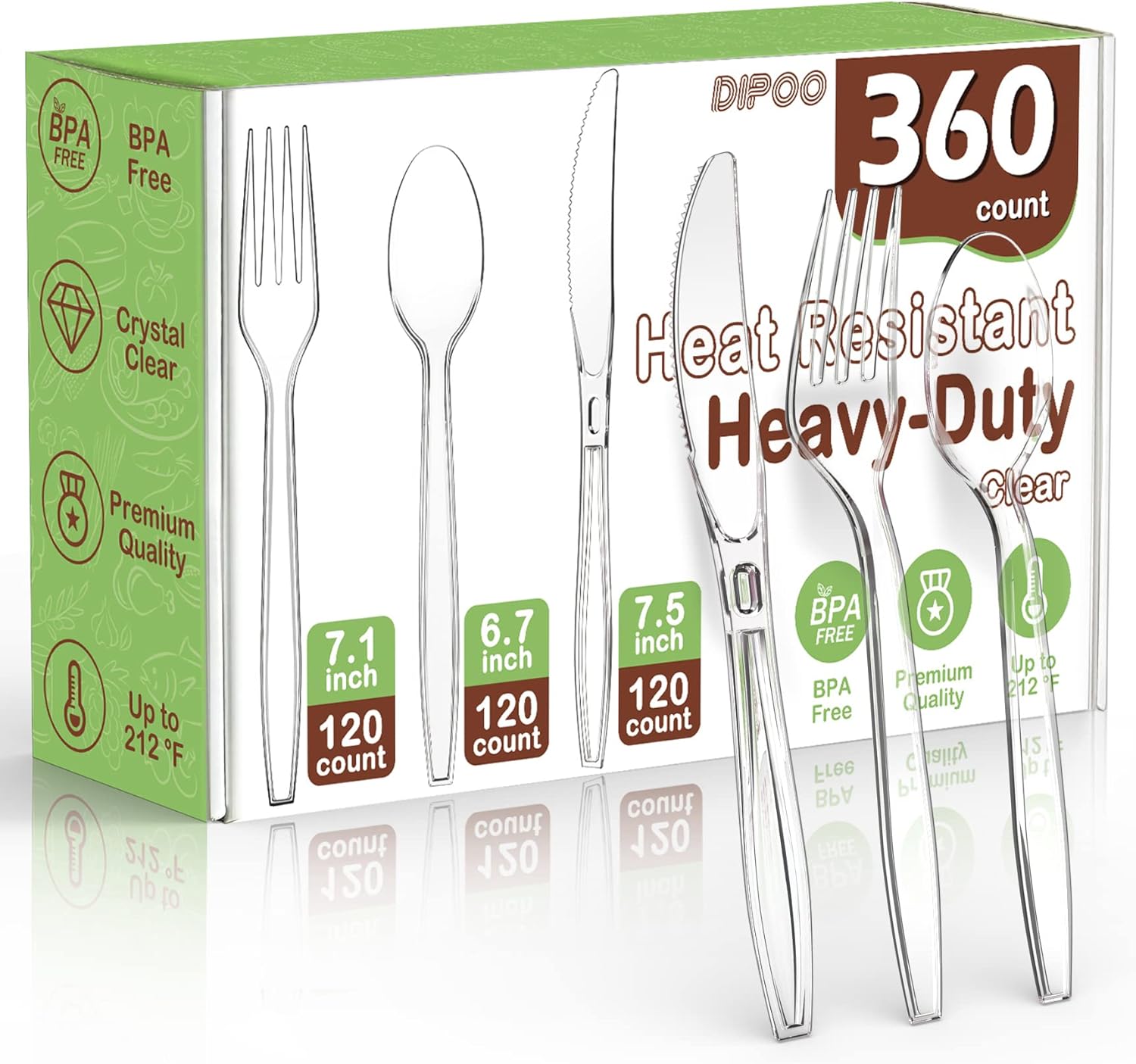 360 Count Plastic Silver Ware Heavy Duty, 120 Forks, 120 Spoons, 120 Knives, Hea...
