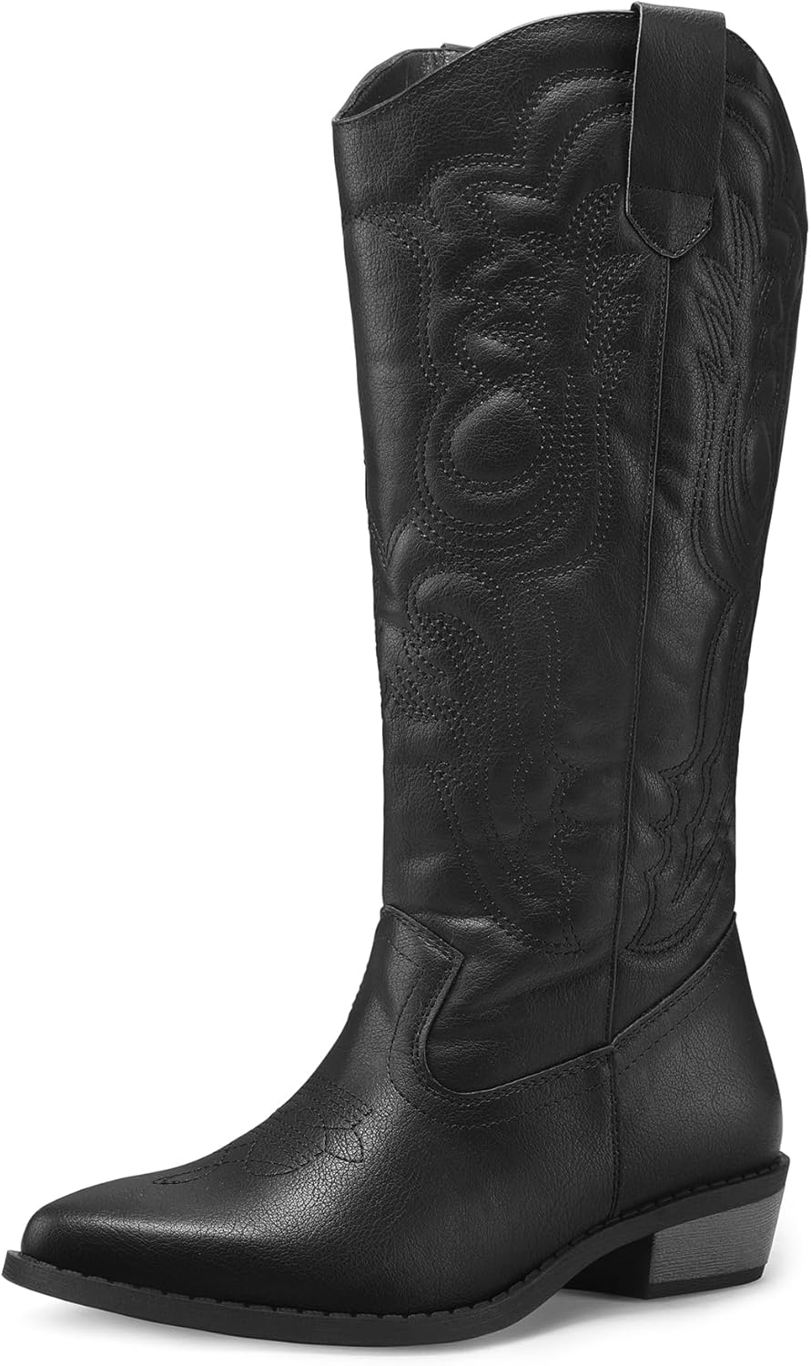 mysoft Women's Cowboy Boots Mid Calf Cowgirl Embroidered Western Pointed Toe Chu...