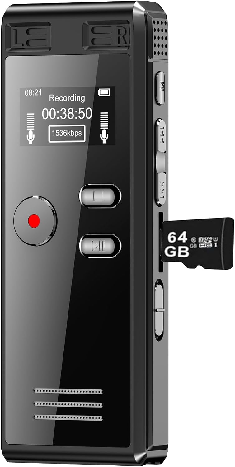 64GB Digital Voice Activated Recorder with Playback - 4552 Hours Audio Recording...