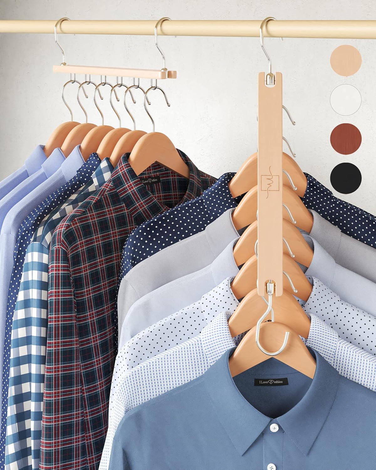 MORALVE Space-Saving Hangers for Wardrobe – 4 Pack European Beechwood Shirt Orga...