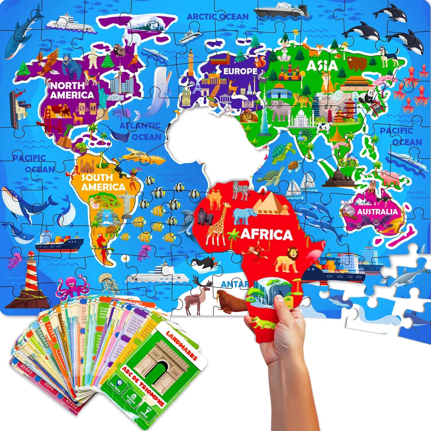 QUOKKA Giant WORLD MAP Continent Shaped Puzzles For Kids Ages 4-6 - 2x3 Feet 70...