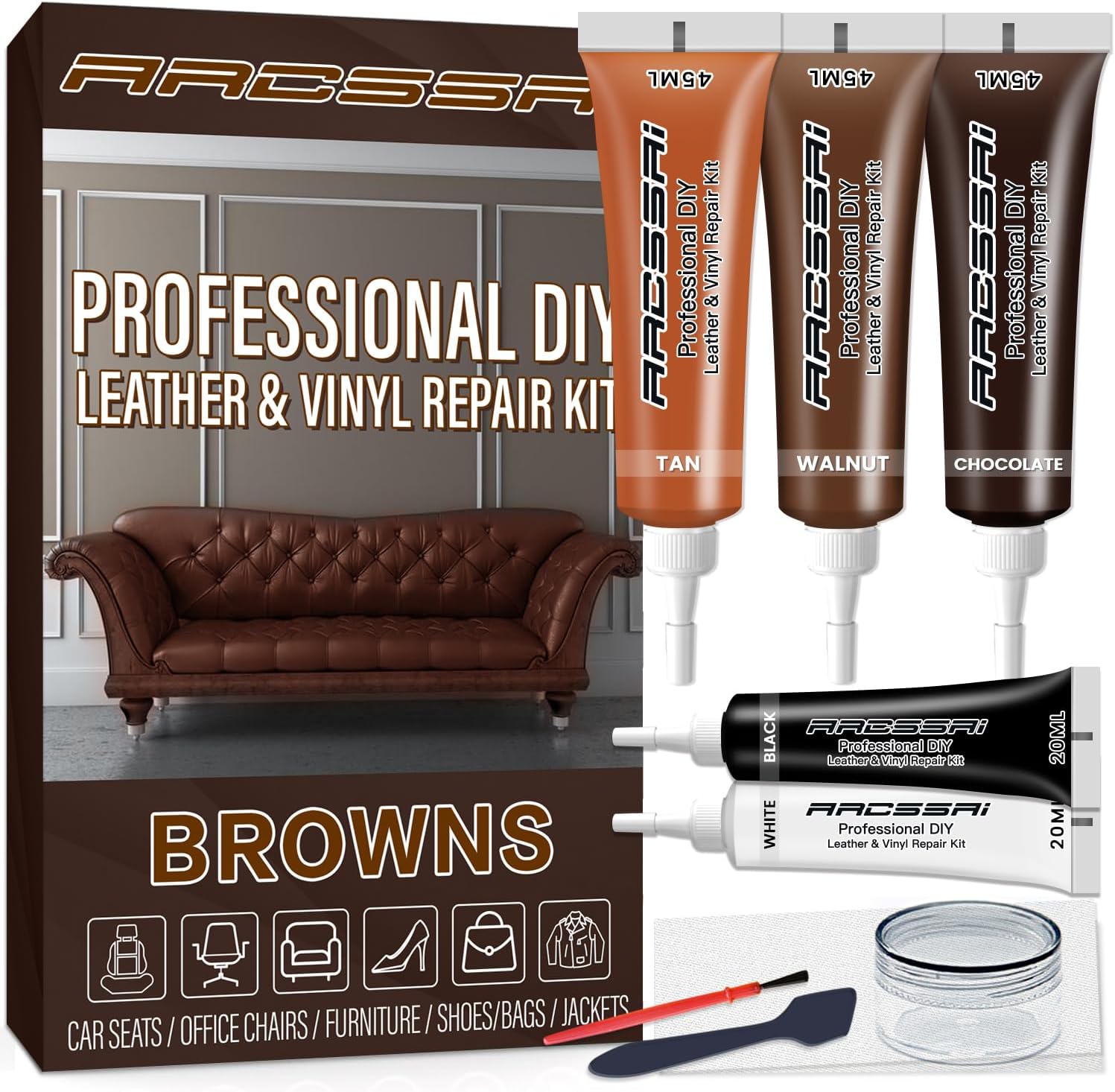 ARCSSAI ARCSSAL Brown Leather Repair Kit for Furniture, Leather Couch Repair Kit...