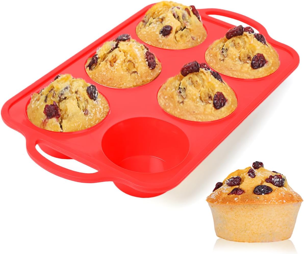 CAKETIME Large Muffin Pan Jumbo, Metal Reinforced Frame 3.5 Inch Large Silicone...