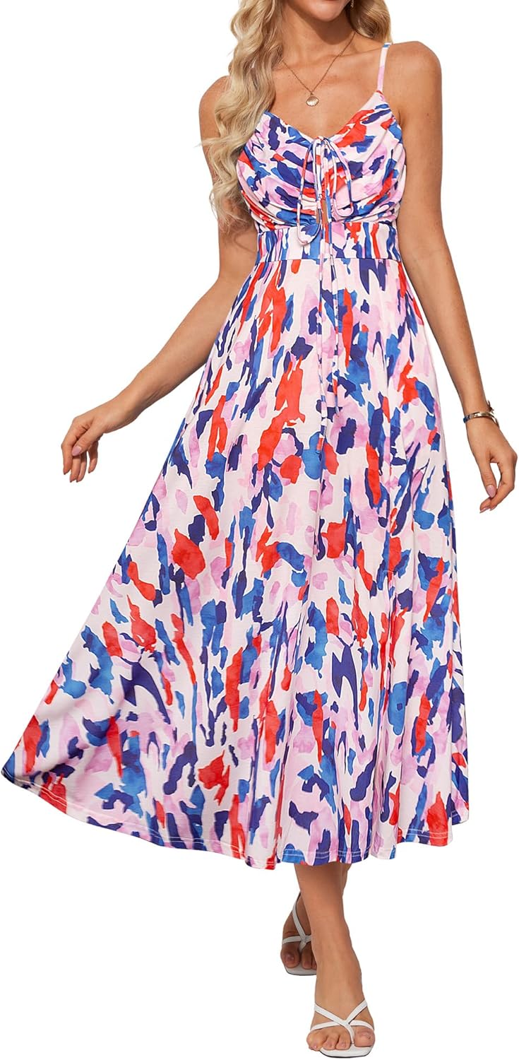 GRACE KARIN Womens 2025 Summer Beach Dress Boho Floral Dresses Spaghetti Strap V...