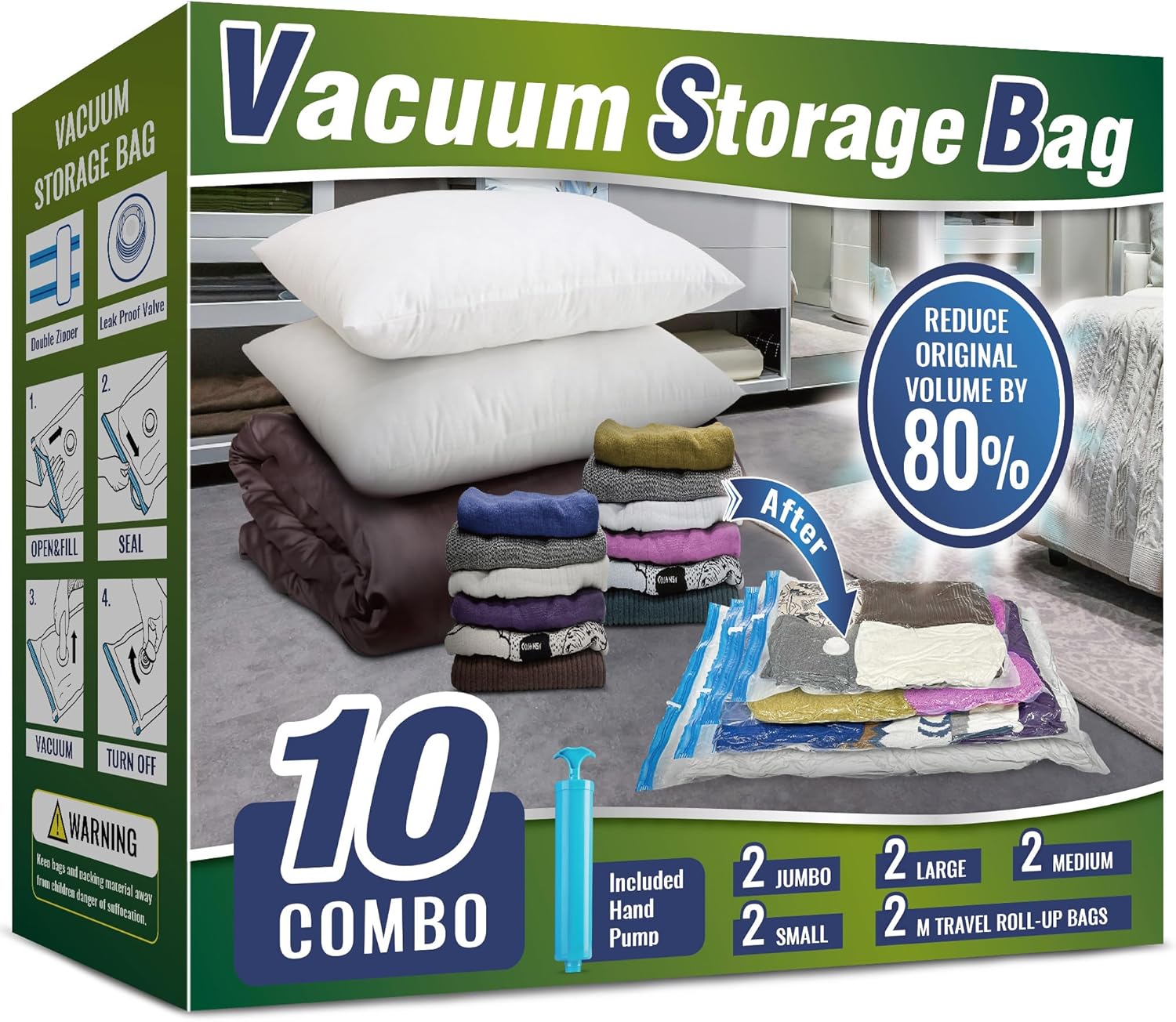 Oumaru Vacuum Storage Bags for Clothes, 10 Pack Vacuum Bags, Space Saver Bags fo...