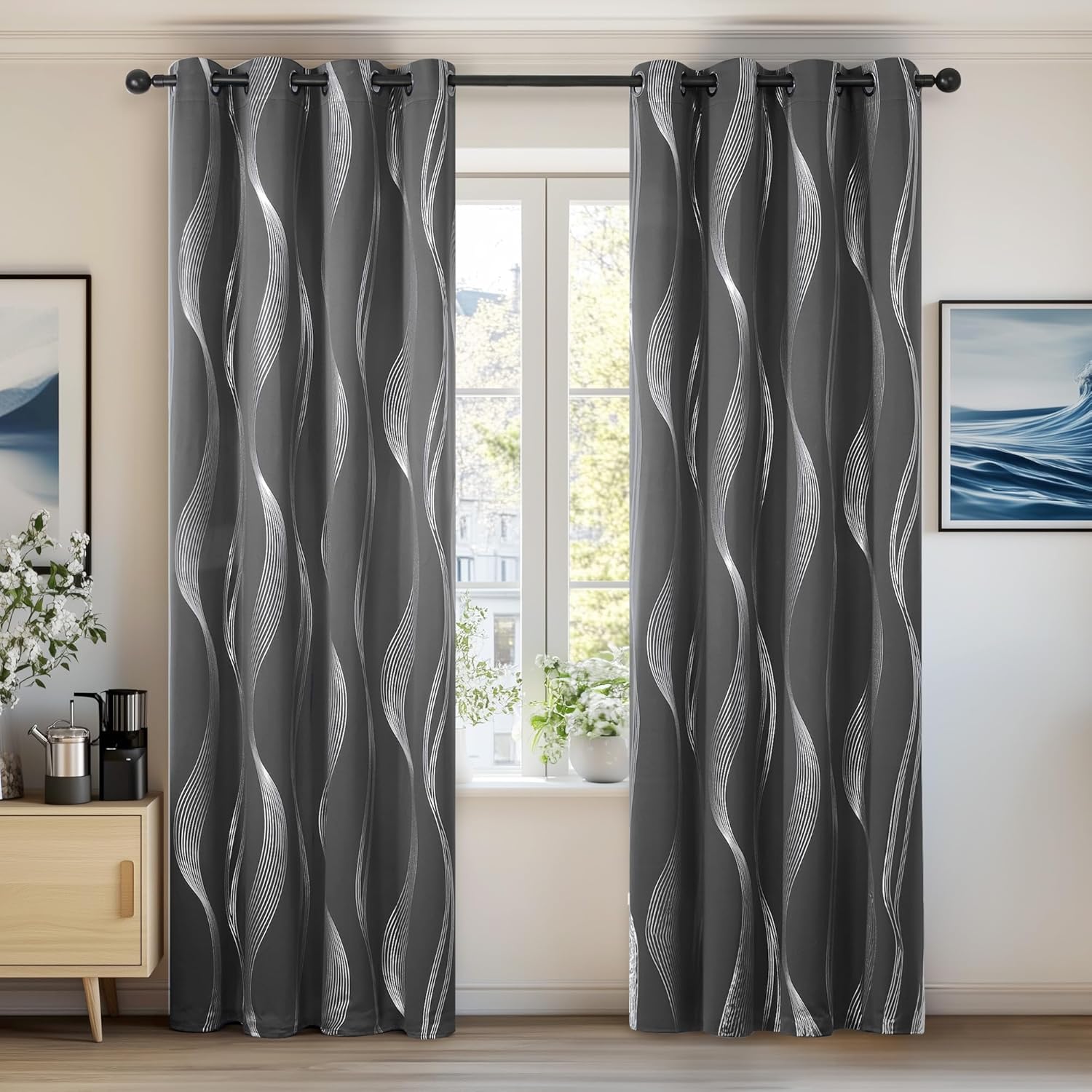 Deconovo Curtains, Special Grey Curtains with 84 Drop Silver Wave Line, Premium...