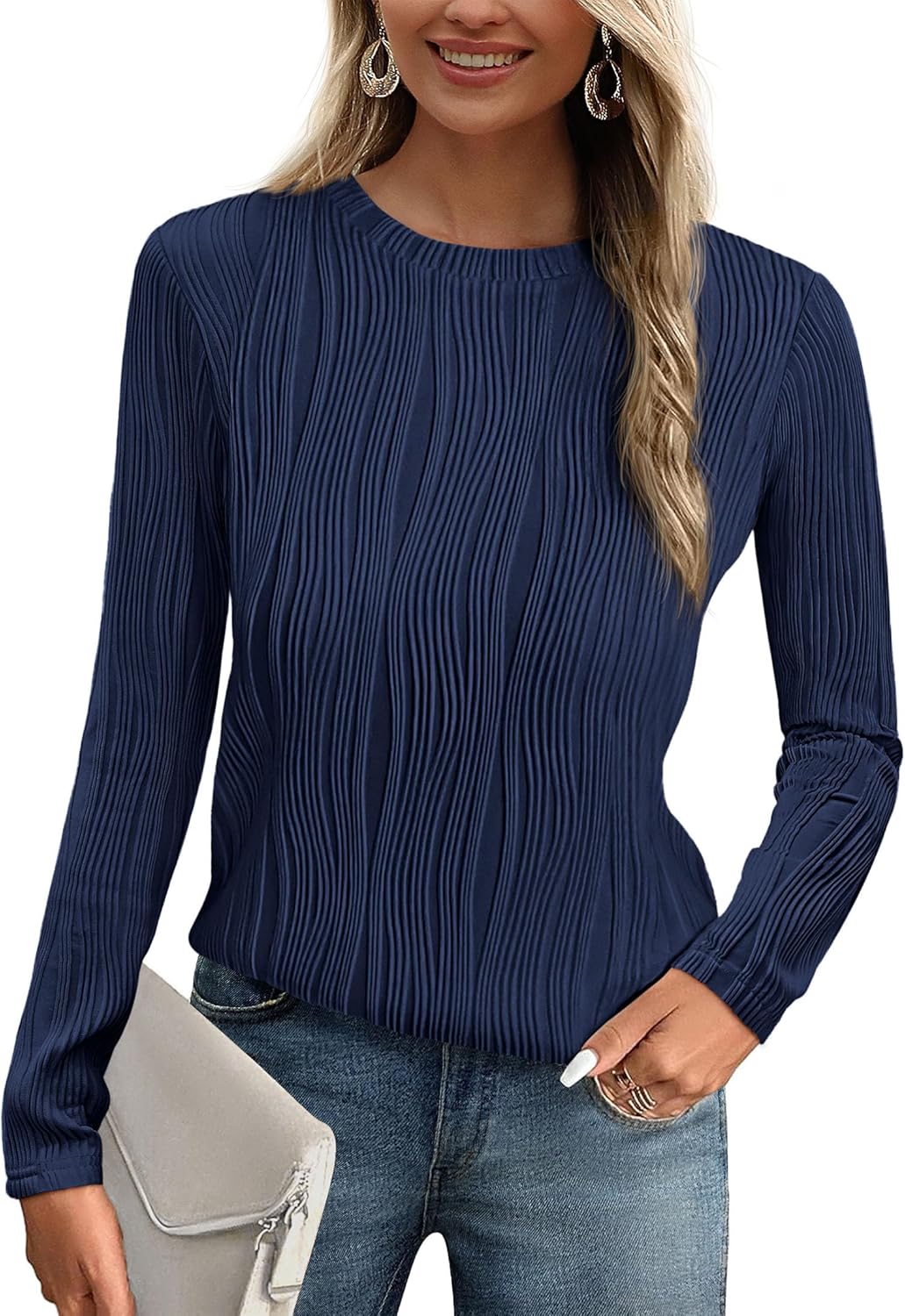 Chic PRETTYGARDEN Women's Spring Basic Tee, High-Quality Long Sleeve Crewneck, S...