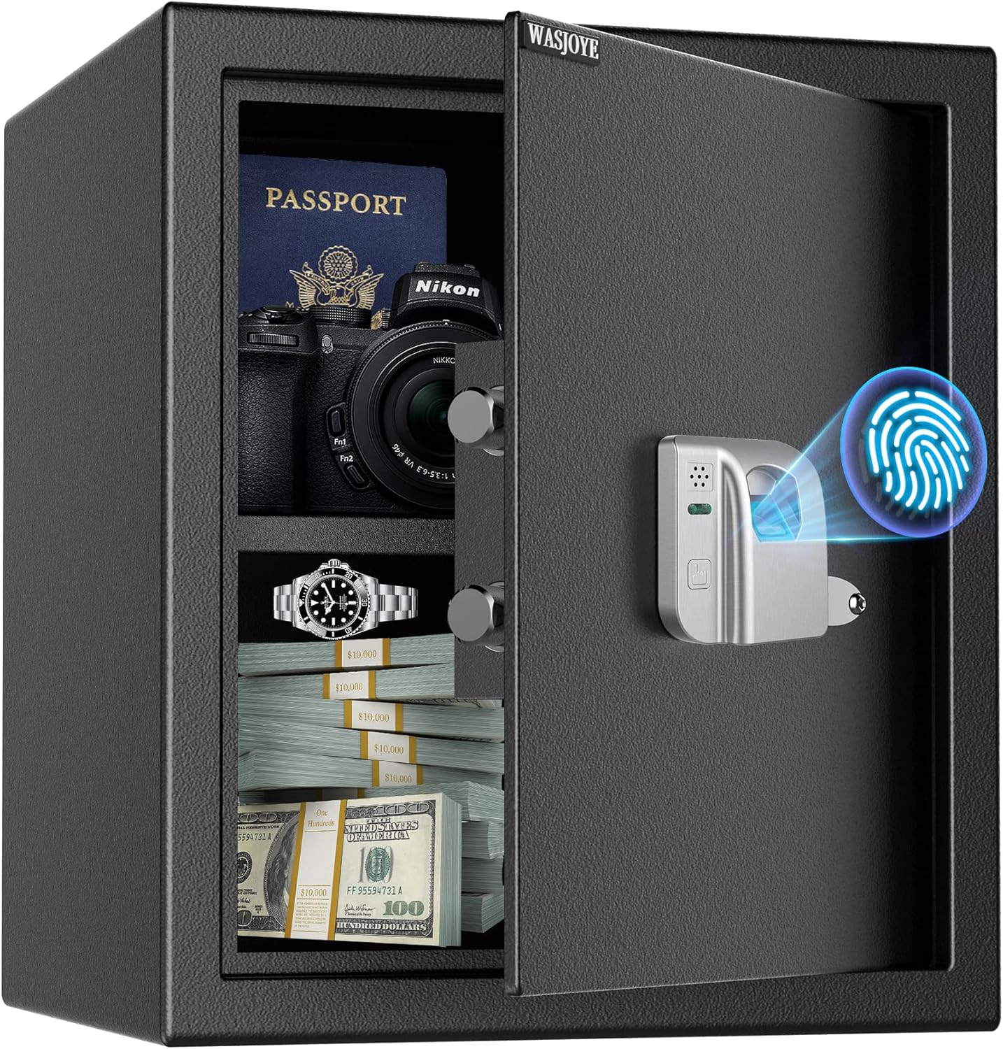 WASJOYE Fingerprint Security Safe, Special Electronic Personal Home Safe with Bi...