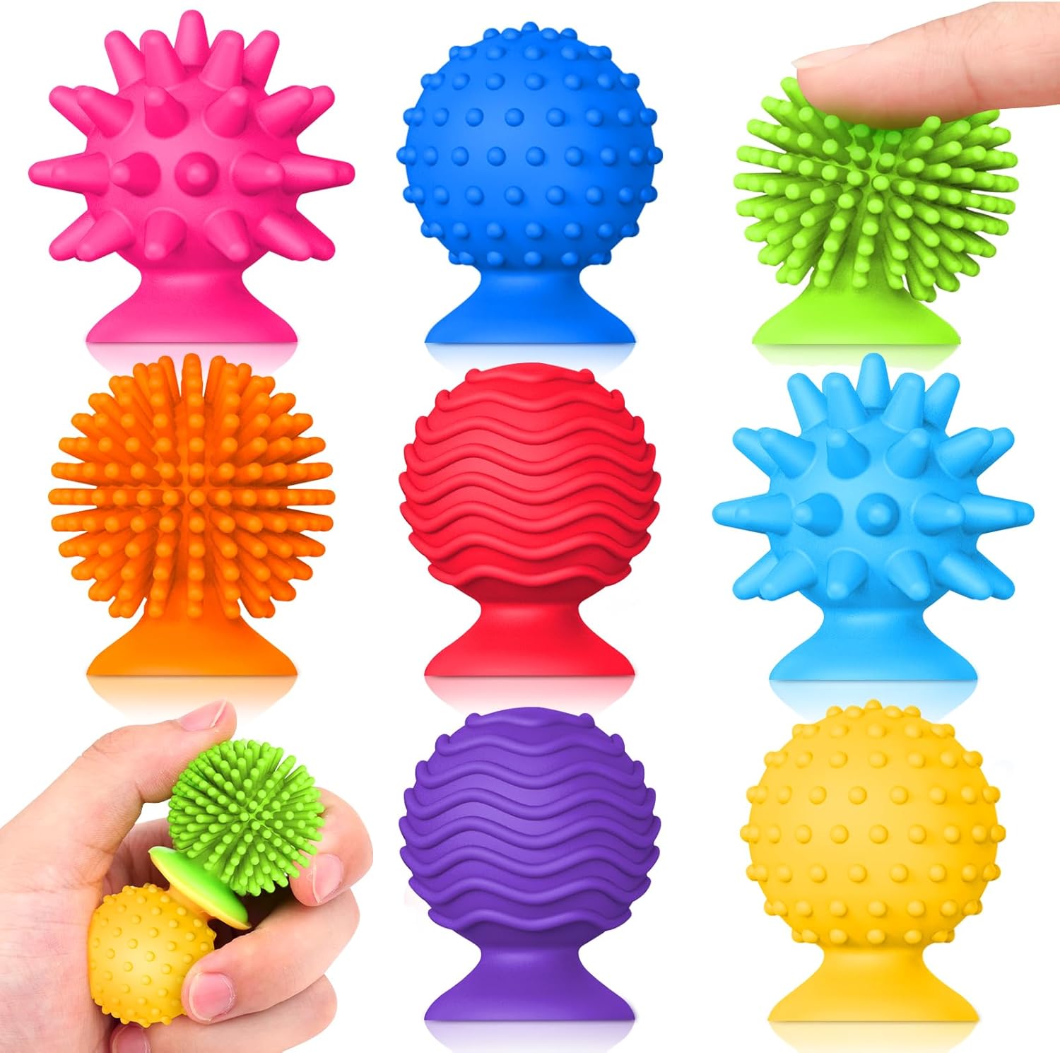 Sensory Fidget Toys Kids Adults: 8 Pack Textured Suction Toys for Autism Kids -...