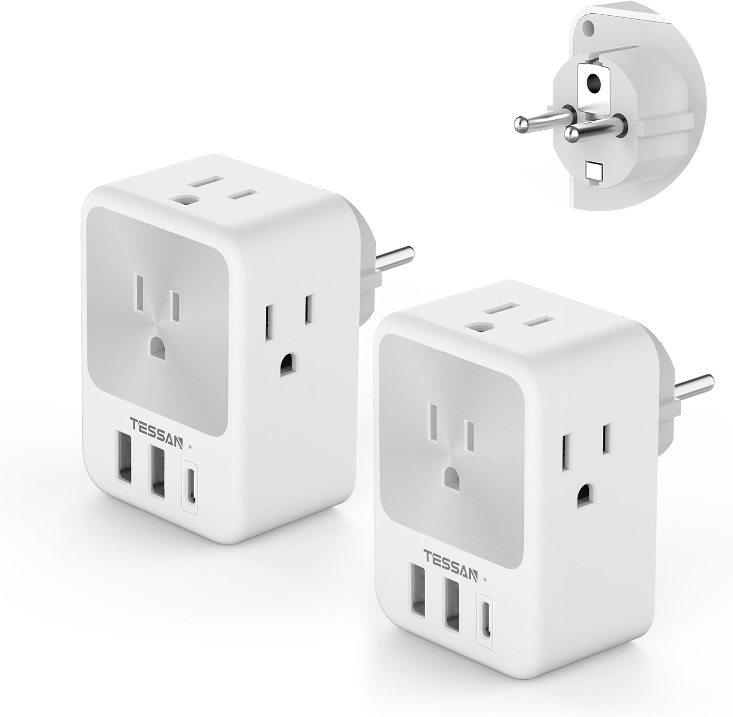 TESSAN Type E F Plug Adapter 2 Packs, Germany France Travel Power Adapter, Schuk...