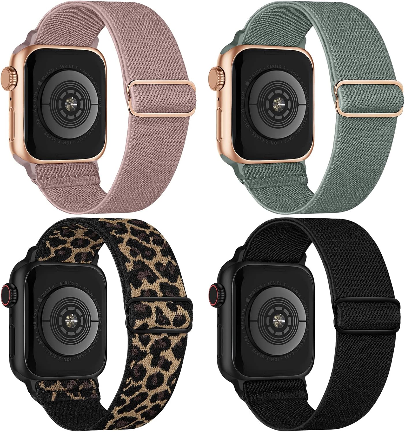 CCnutri 4 Pack Stretchy Nylon Strap Compatible with Apple Watch Straps 38mm 40mm...