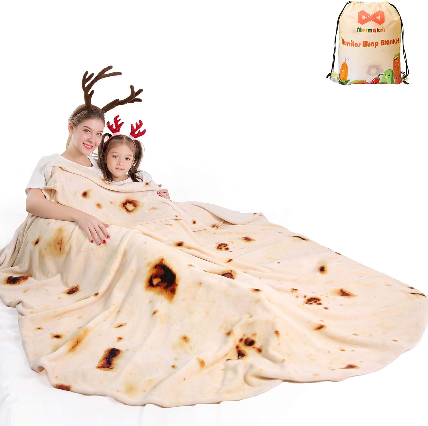 mermaker Burritos Tortilla Throw Blanket 2.0 Double Sided 71 inches for Adult an...