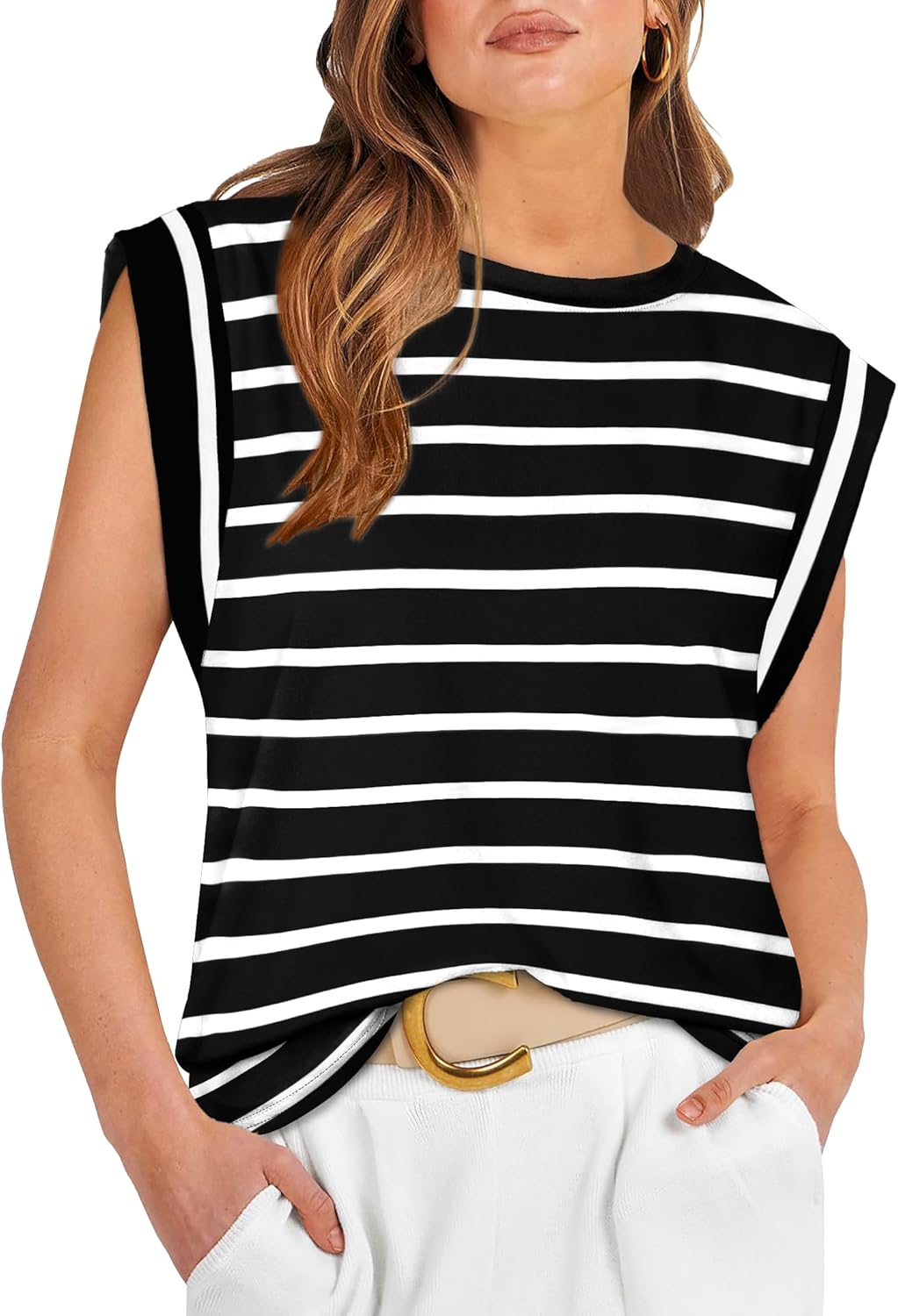 WIHOLL Cap Sleeve Tops for Women Summer Top Basic Tee Shirts Casual Tank Loose F...