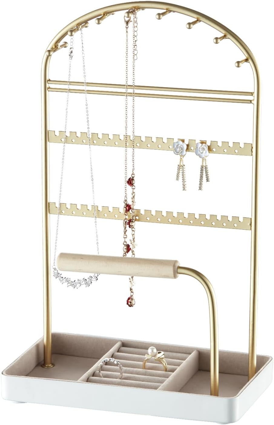 Multi-Functional Jewelry Holder Organizer Necklace Display Stand Velvet Lined Ba...