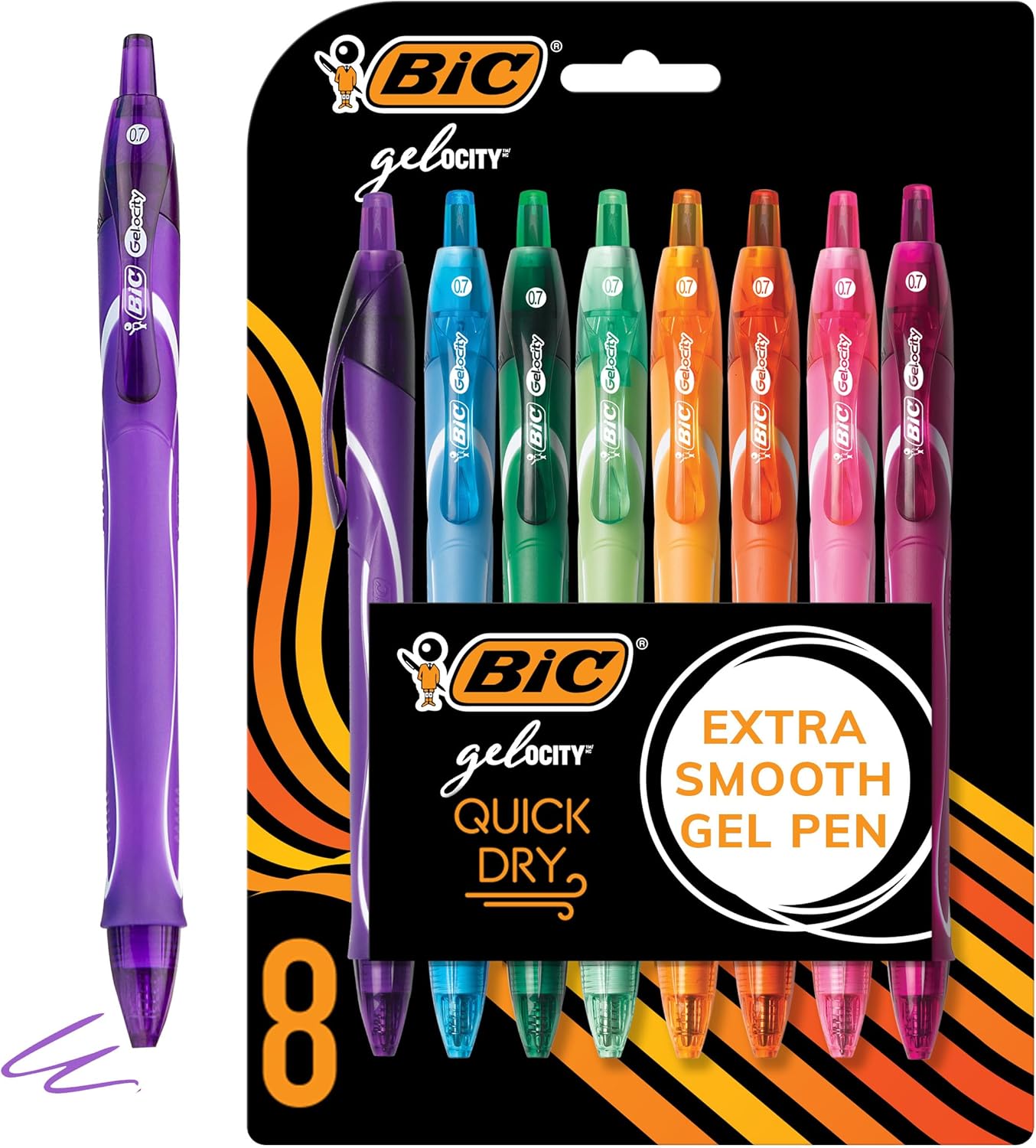 BIC Gelocity Quick Dry Assorted Colors Gel Pens, Medium Point (0.7mm), 8-Count P...