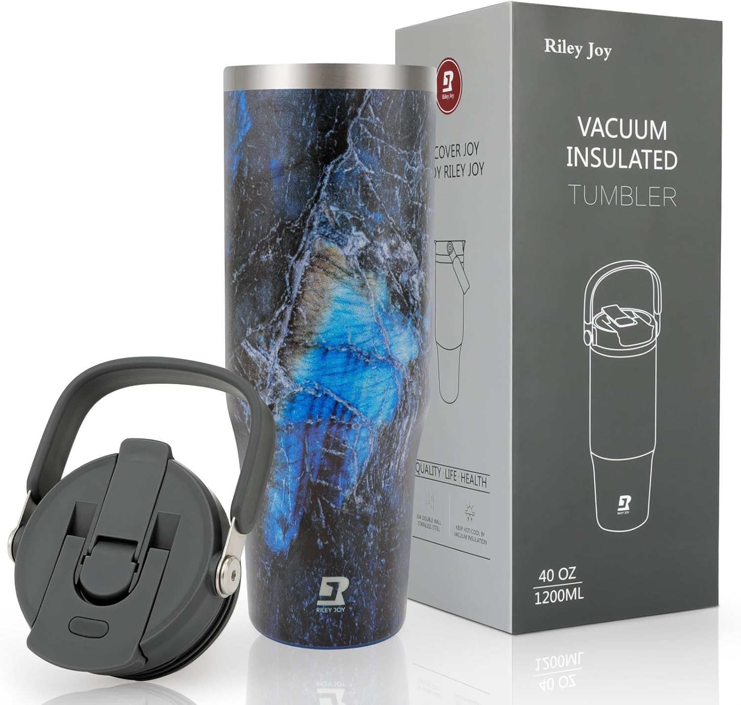 Riley Joy 2.0 Water Bottle with Straw 40 oz Tumbler Leakproof Stainless Steel In...
