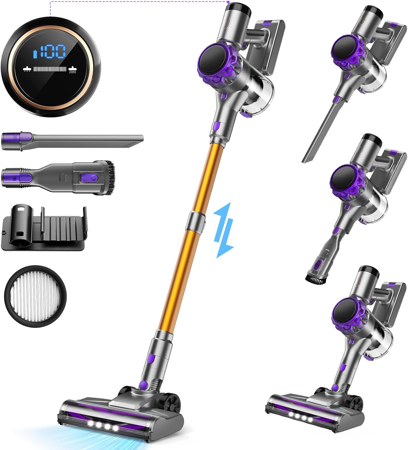 S3 Cordless Vacuum Cleaner, 300W 35kPa Powerful Stick Vacuum, LED Display, 55-Mi...