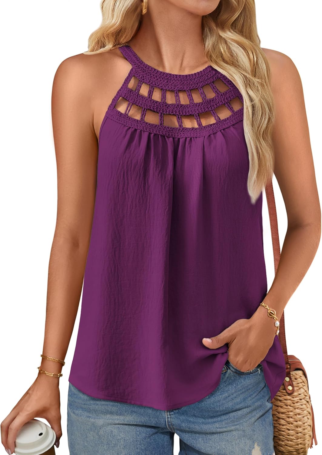 GRACE KARIN Women Tank Tops 2025 Summer Halter Tops Sleeveless Crochet Camisole...