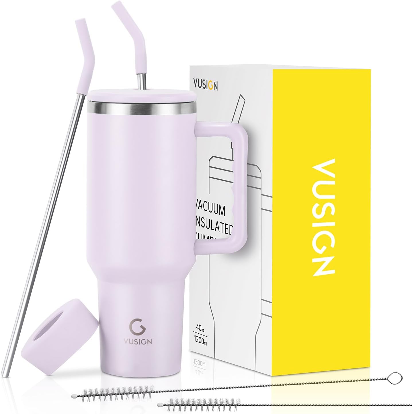 VUSIGN 40 oz Tumbler with Handle and Straw Lid, Stainless Steel Vacuum Insulated...