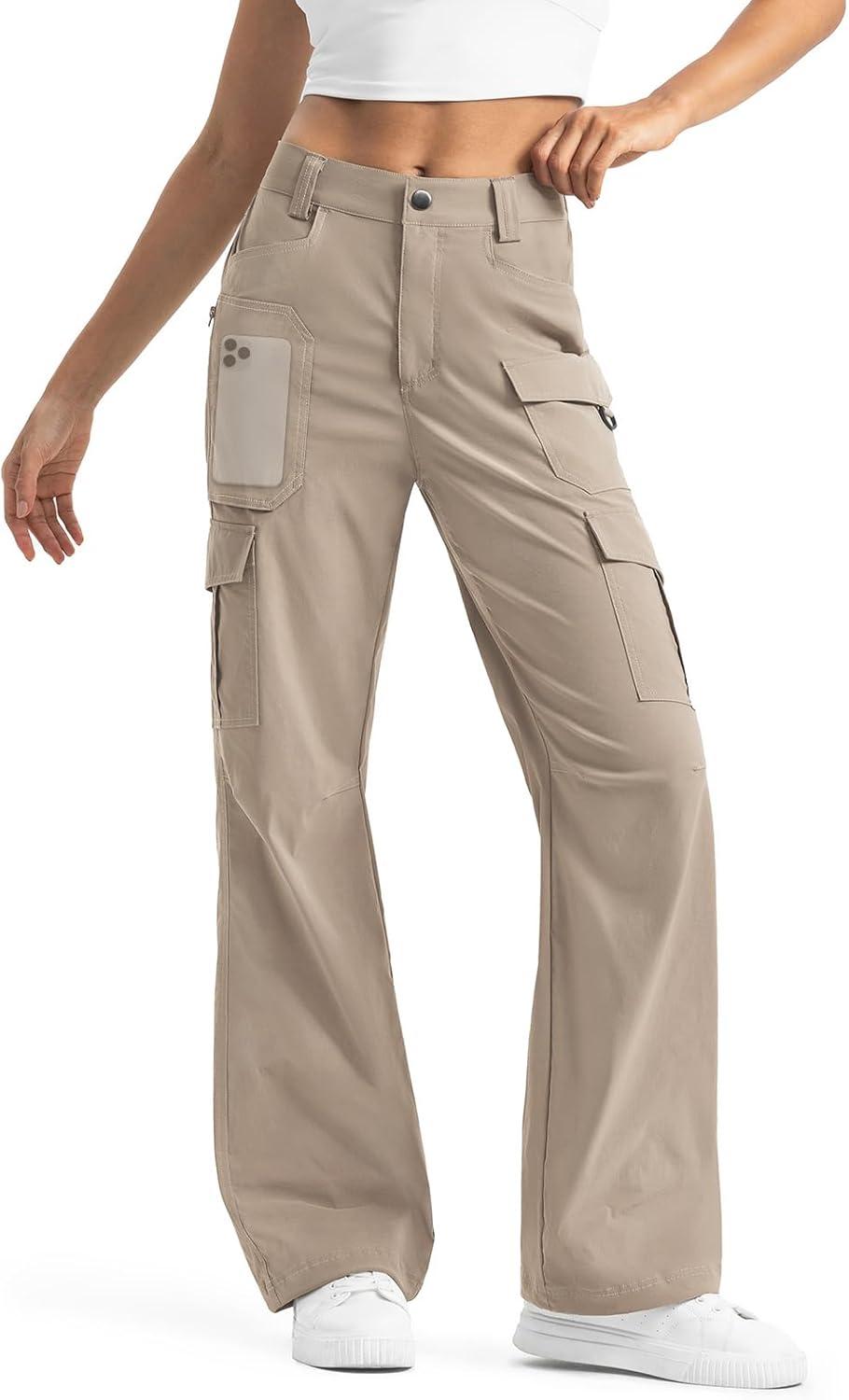 Moosehill Women's-Cargo-Hiking-Pants-High-Waisted Wide Leg Water Resistance Ligh...