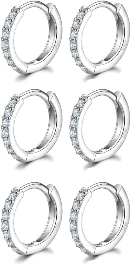 Silver Hoops Earrings for Women, 925 Sterling Silv...