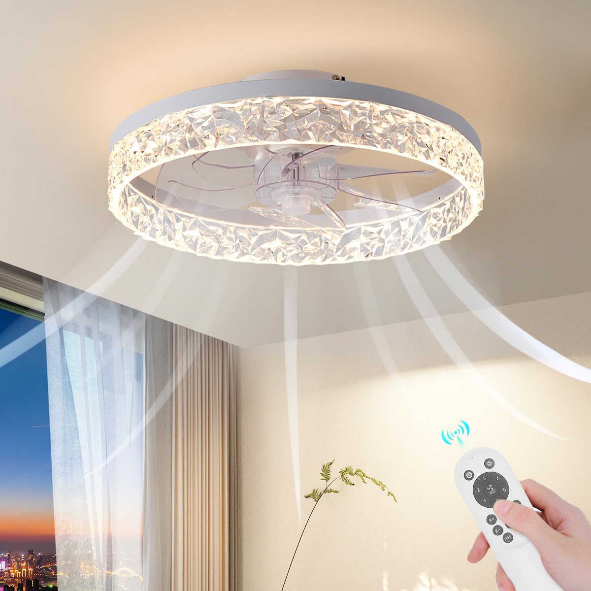 Flush Mount Ceiling Fan with Light, 15.7" Reversible, Dimmable, Noiseless, Small...