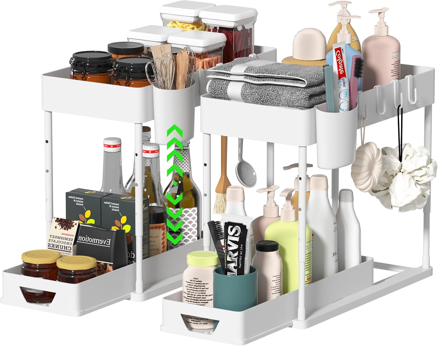 HI NINGER 2 Pack 2 Tier Kitchen Organiser Set, Under Sink Shelf, Drawer Organise...