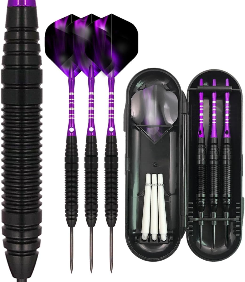 FUZVOL Professional Darts Set Steel Tip-Aluminum Stems Darts Flights with 24 Gra...