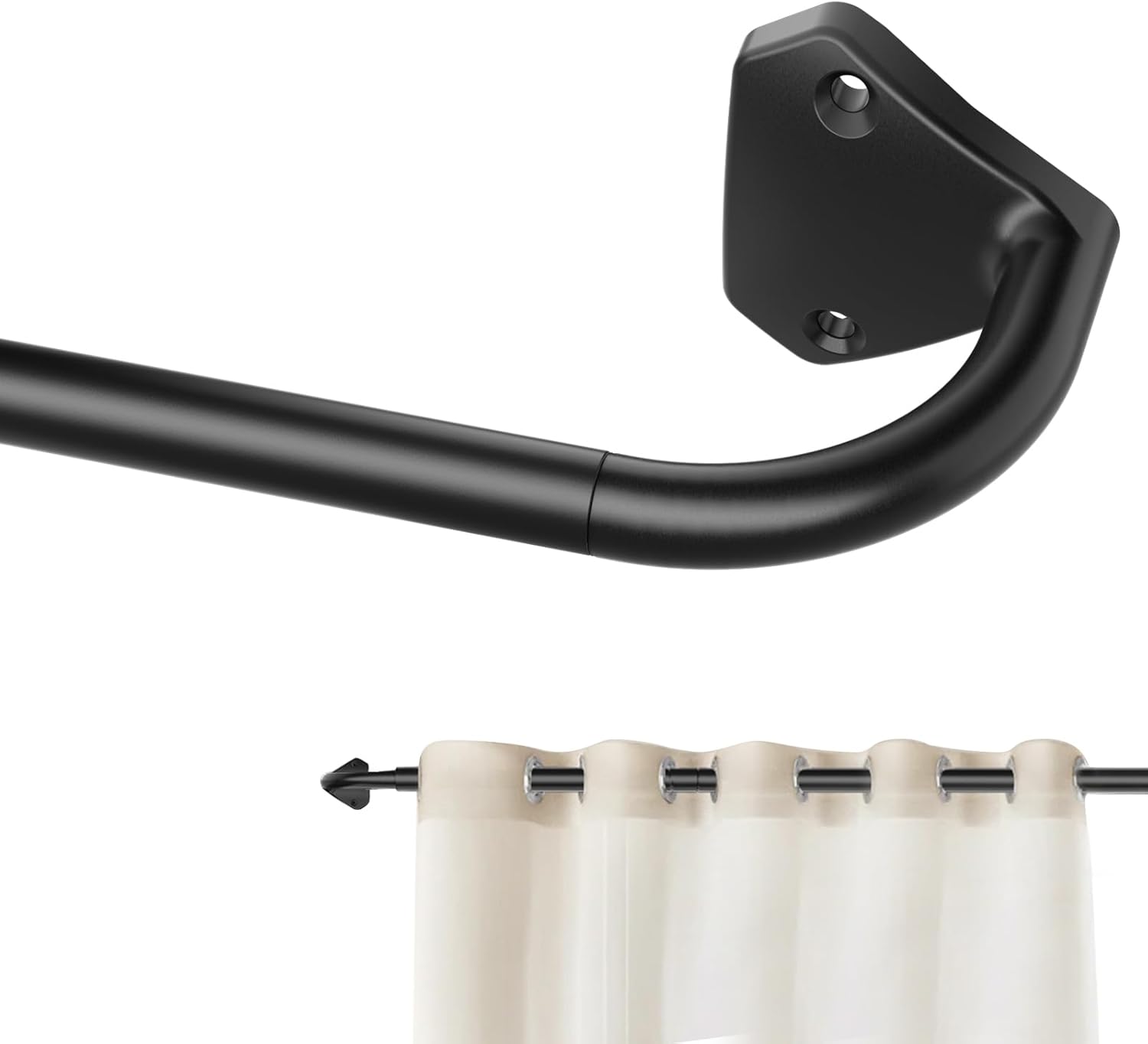 Black Curtain Rods for Windows 28 to 60 inch, 5/8 inch Adjustable Wrap Around Bl...