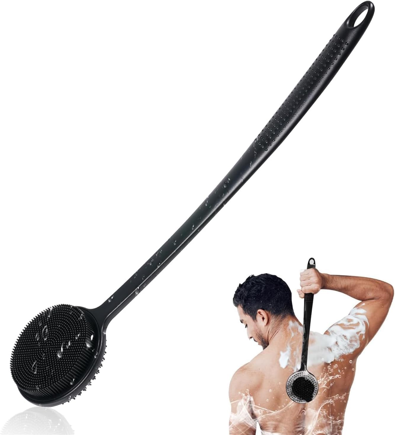 VWMYQ Silicone Back Scrubber for Shower, 17in Lengthen Long Handle Body Brush, D...