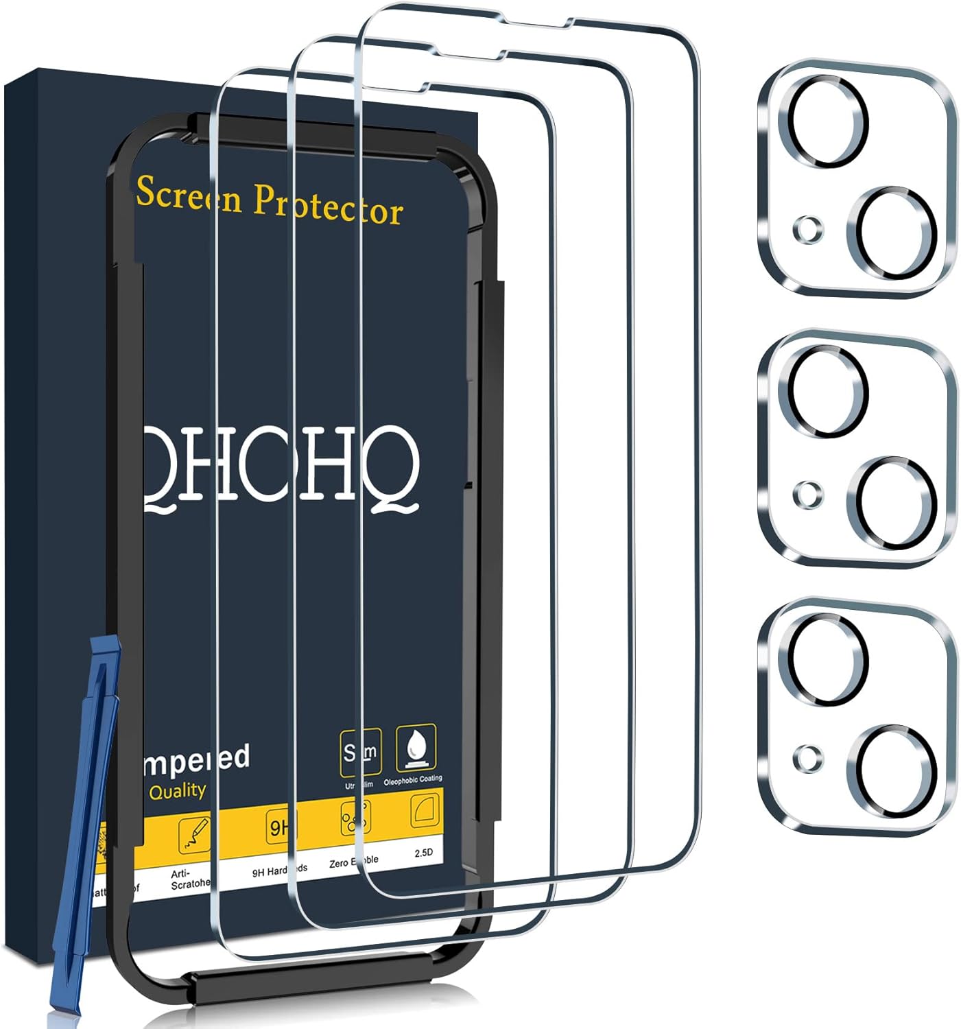 QHOHQ 3 Pack Screen Protector for iPhone 14 / iPhone 13 [6.1 Inch] with 3 Pack T...