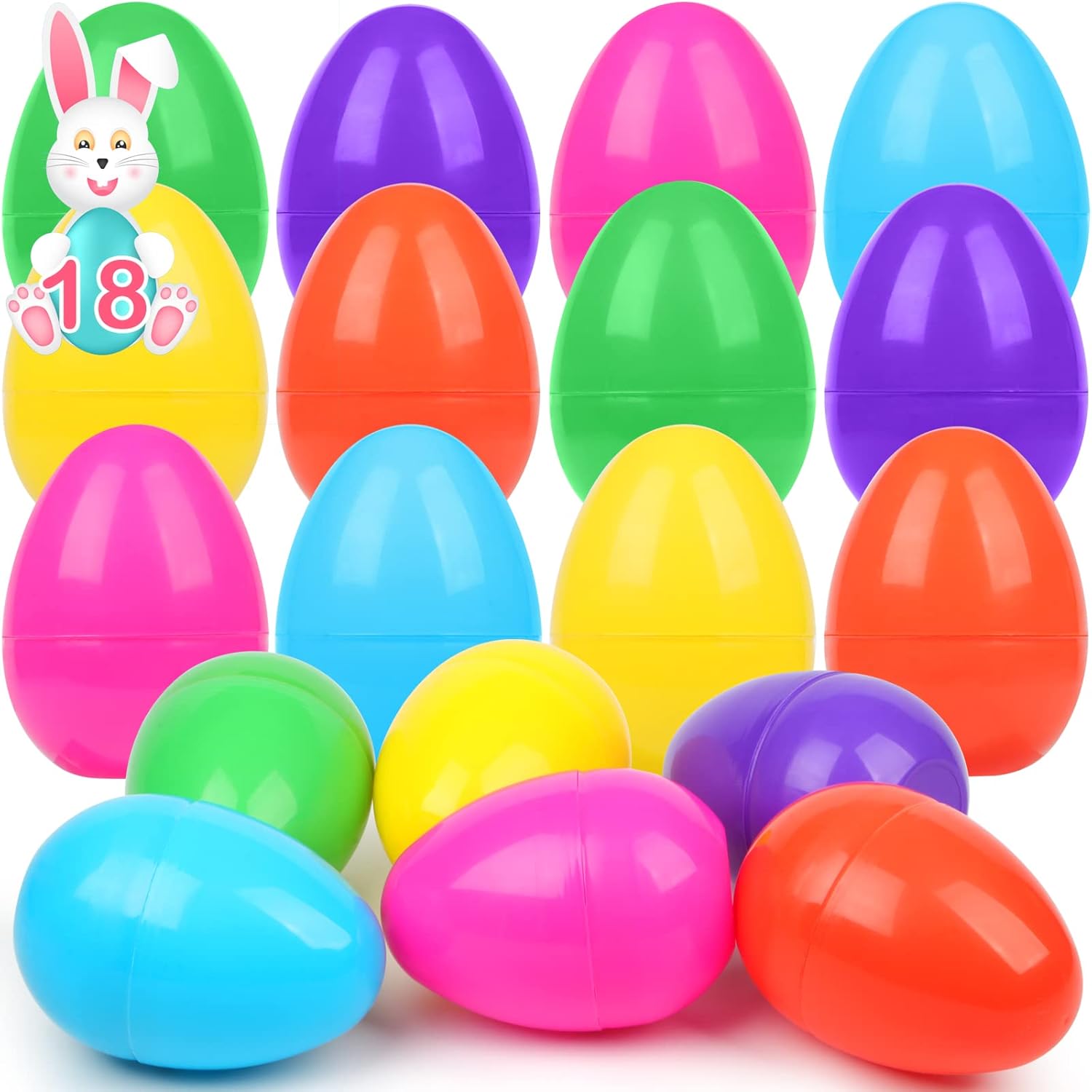 NEWBEA Jumbo Easter Eggs, 18Pcs Large Fillable Easter Egg 6 Inch Assorted Colors...